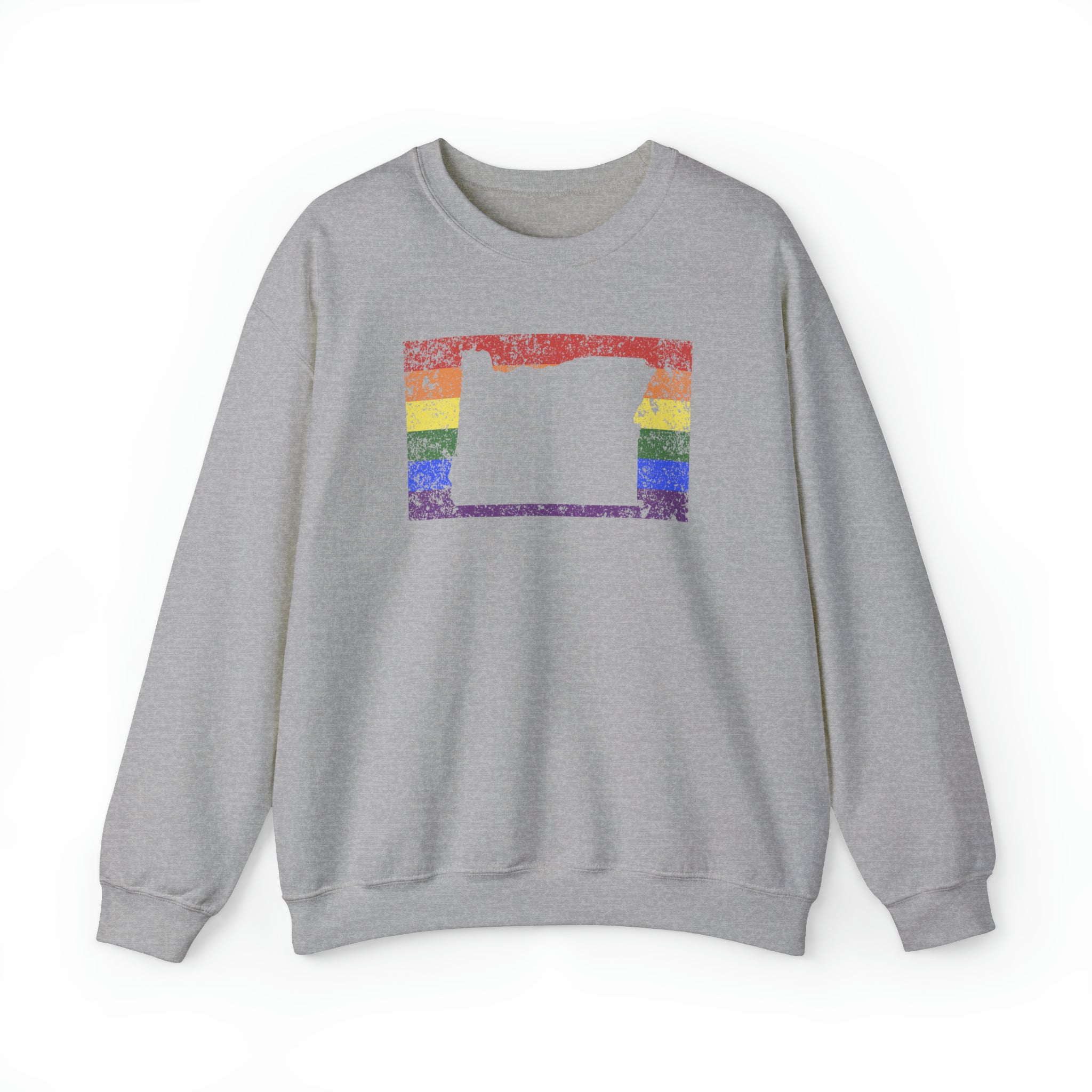 Oregon Pride Flag Sweater: Rainbow LGBTQ+ State Silhouette Distressed Sweatshirt
