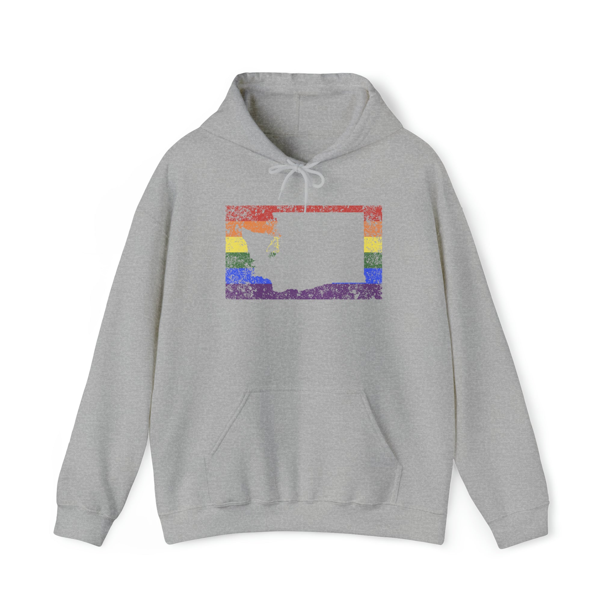 Washington Pride Flag Hoodie: Rainbow LGBTQ+ State Silhouette Distressed Hooded Sweatshirt