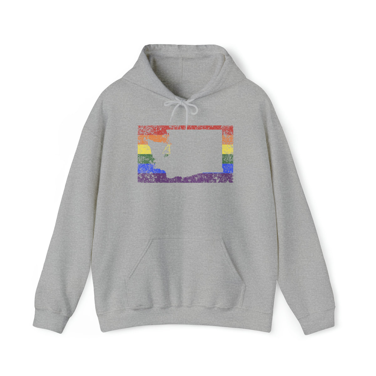 Washington Pride Flag Hoodie: Rainbow LGBTQ+ State Silhouette Distressed Hooded Sweatshirt