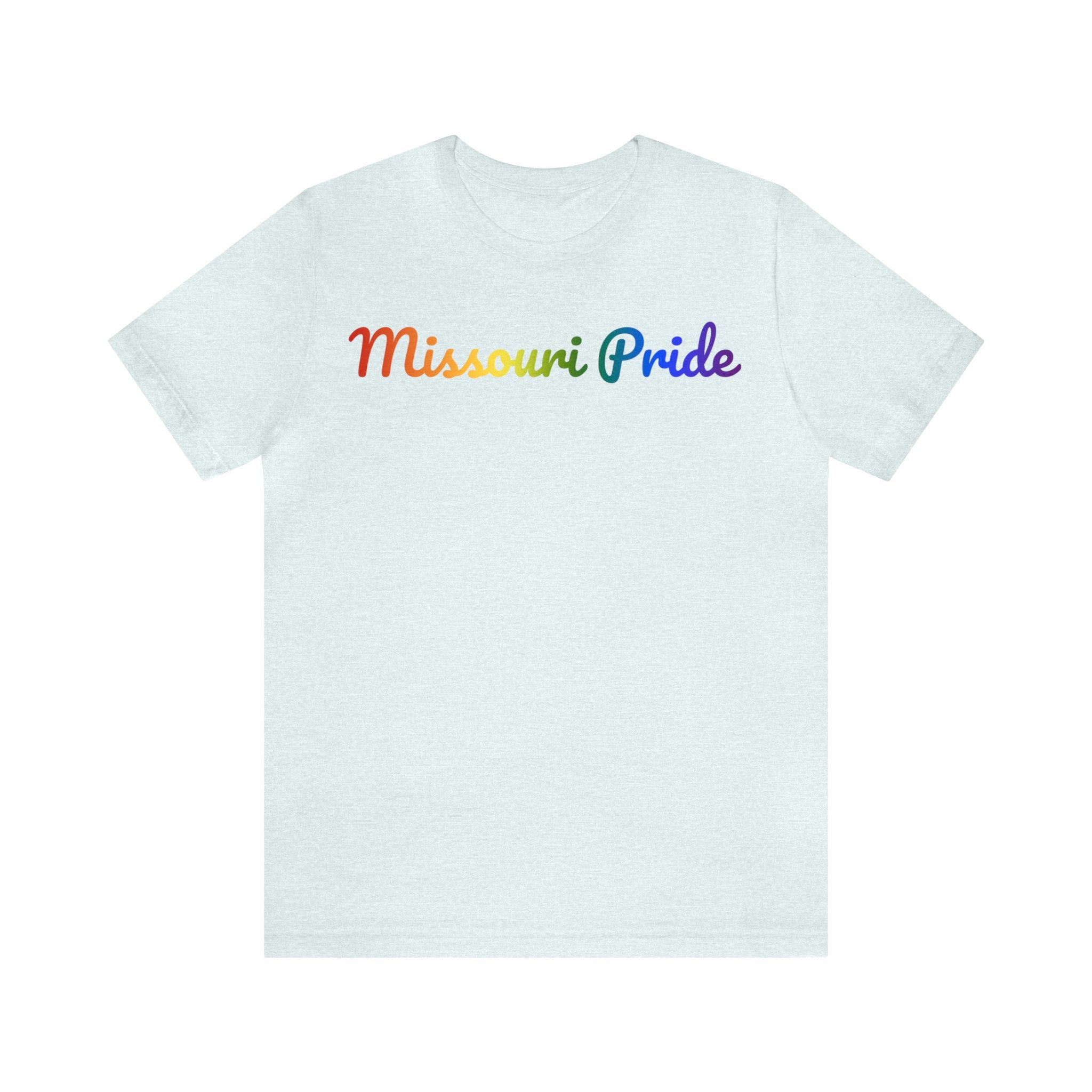 Missouri Pride T-Shirt: Flowing Cursive Design with LGBTQ+ Gradient
