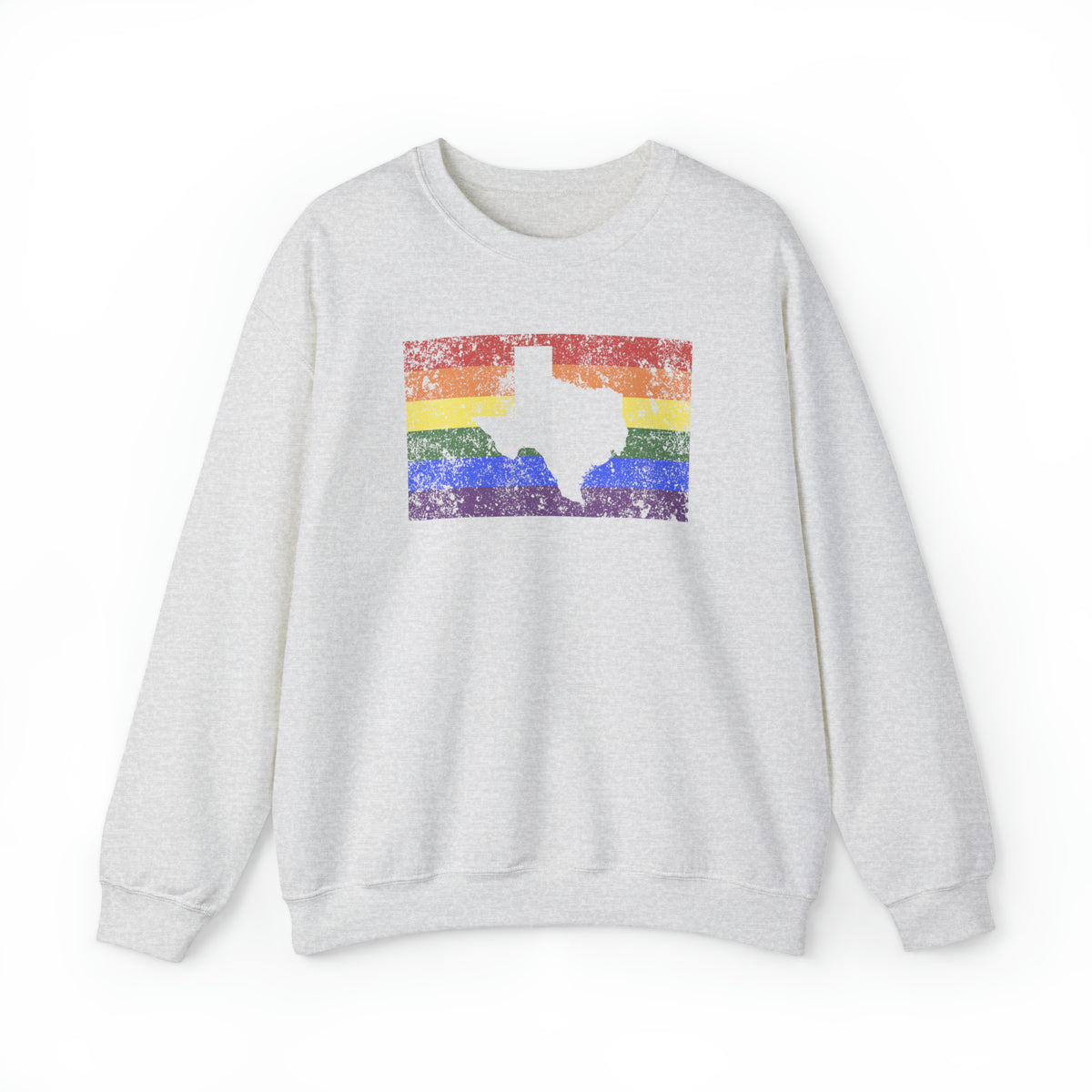 Texas Pride Flag Sweater: Rainbow LGBTQ+ State Silhouette Distressed Sweatshirt