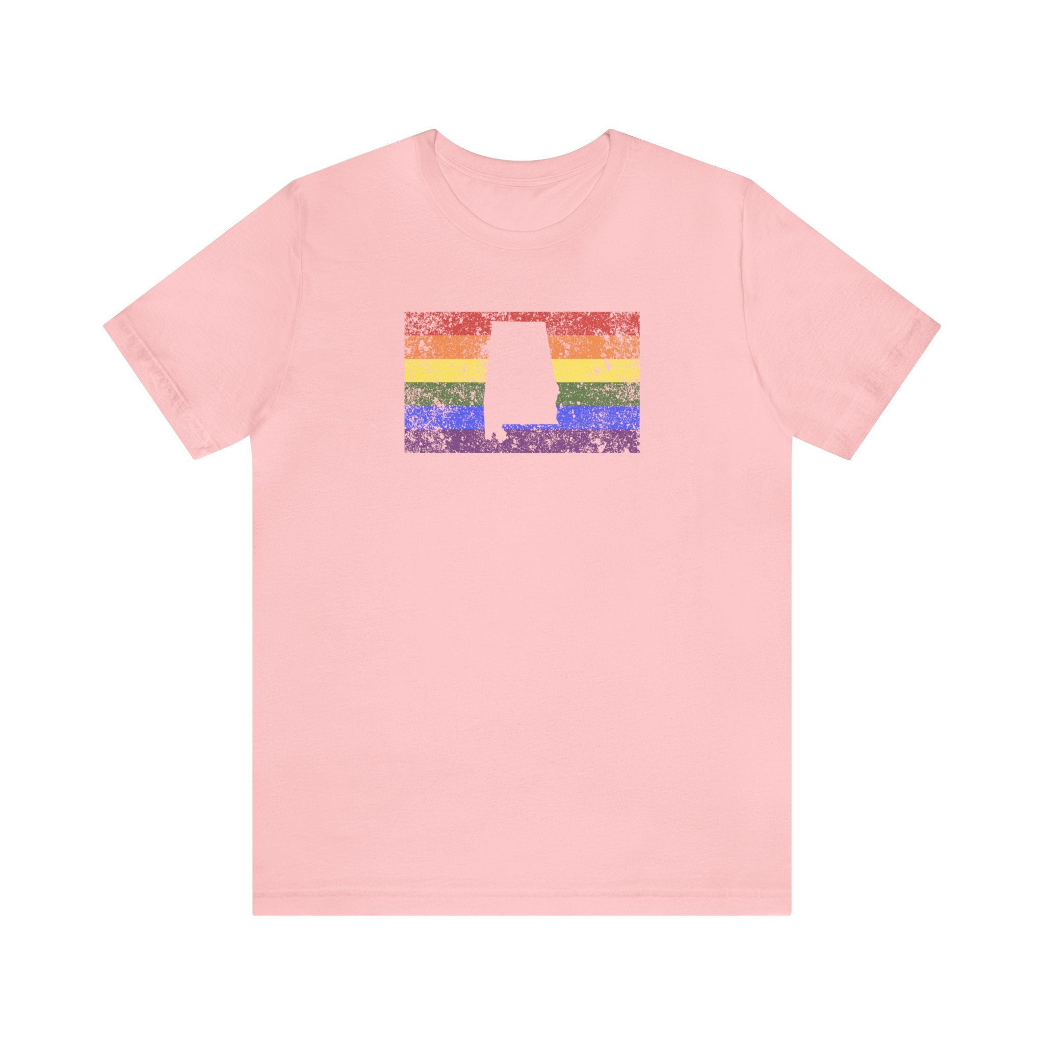 Alabama Pride Flag Tee: Rainbow LGBTQ+ State Silhouette Distressed Shirt