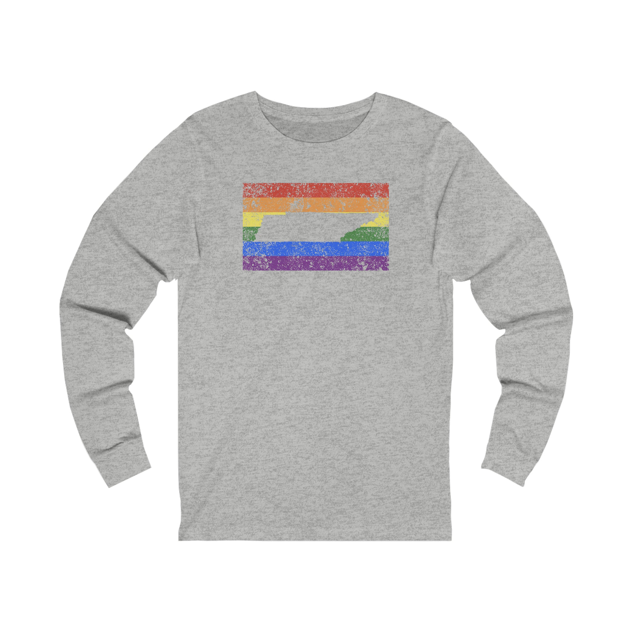 Tennessee Pride Flag Long Sleeve Tee: Rainbow LGBTQ+ State Silhouette Distressed Long Sleeve T-Shirt