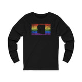 Arizona Pride Flag Long Sleeve Tee: Rainbow LGBTQ+ State Silhouette Distressed Long Sleeve T-Shirt