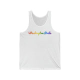 Washington Pride Tank Top: Flowing Cursive Design with LGBTQ+ Gradient
