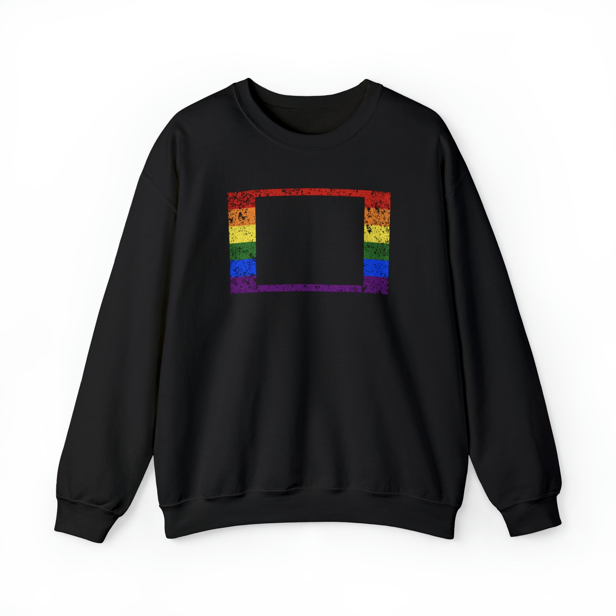 Wyoming Pride Flag Sweater: Rainbow LGBTQ+ State Silhouette Distressed Sweatshirt