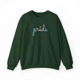 Transgender Pride Sweater: Flowing Cursive 'Pride' in Gradient Hues