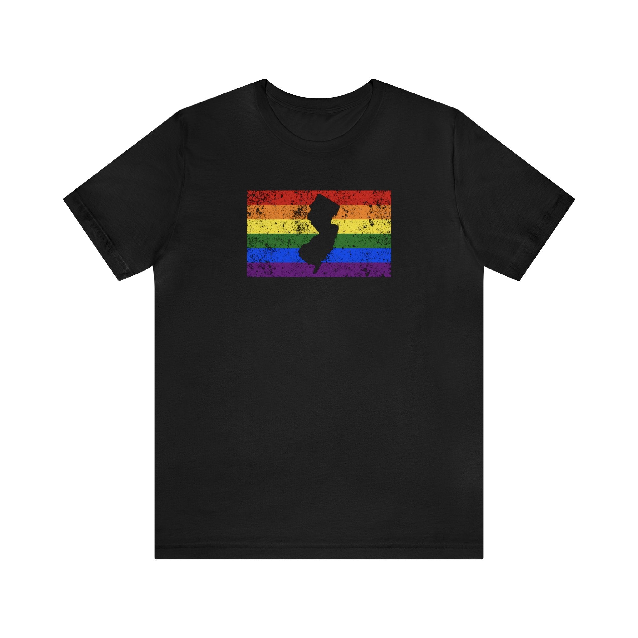New Jersey Pride Flag Tee: Rainbow LGBTQ+ State Silhouette Distressed Shirt