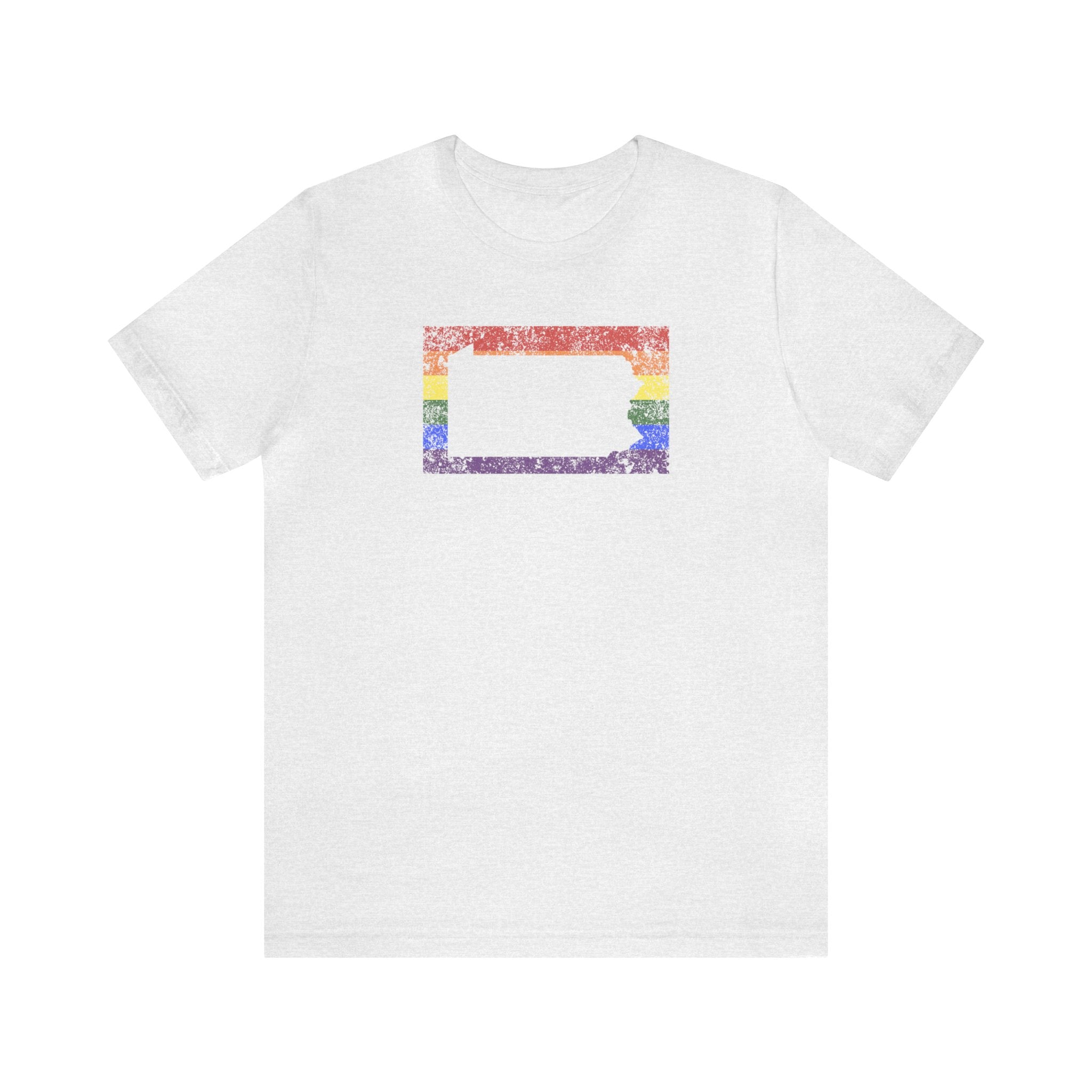 Pennsylvania Pride Flag Tee: Rainbow LGBTQ+ State Silhouette Distressed Shirt