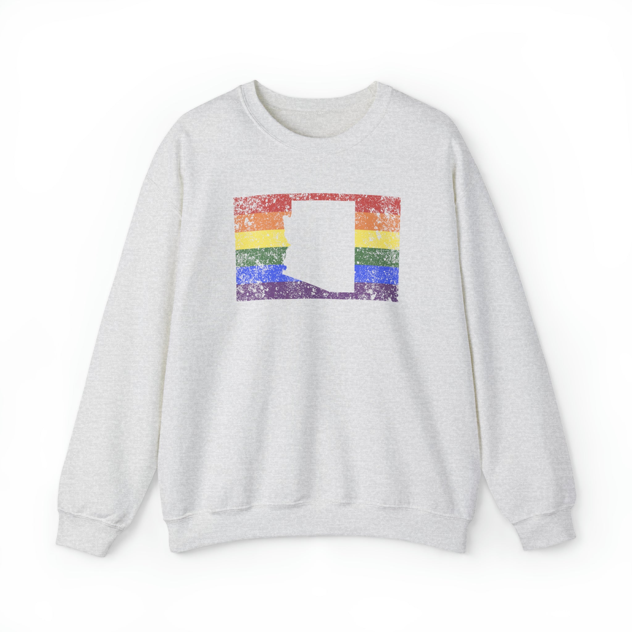 Arizona Pride Flag Sweater: Rainbow LGBTQ+ State Silhouette Distressed Sweatshirt