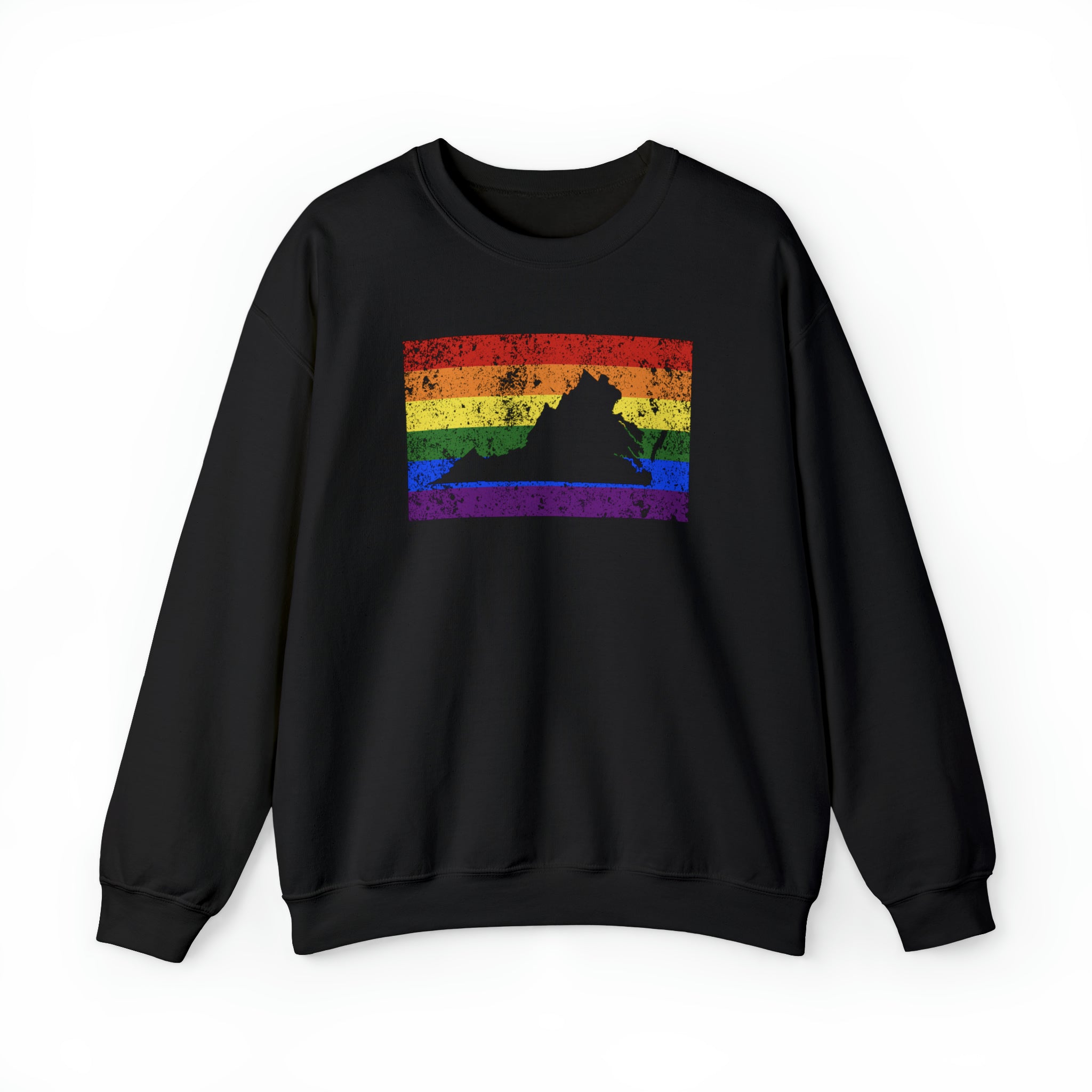 Virginia Pride Flag Sweater: Rainbow LGBTQ+ State Silhouette Distressed Sweatshirt