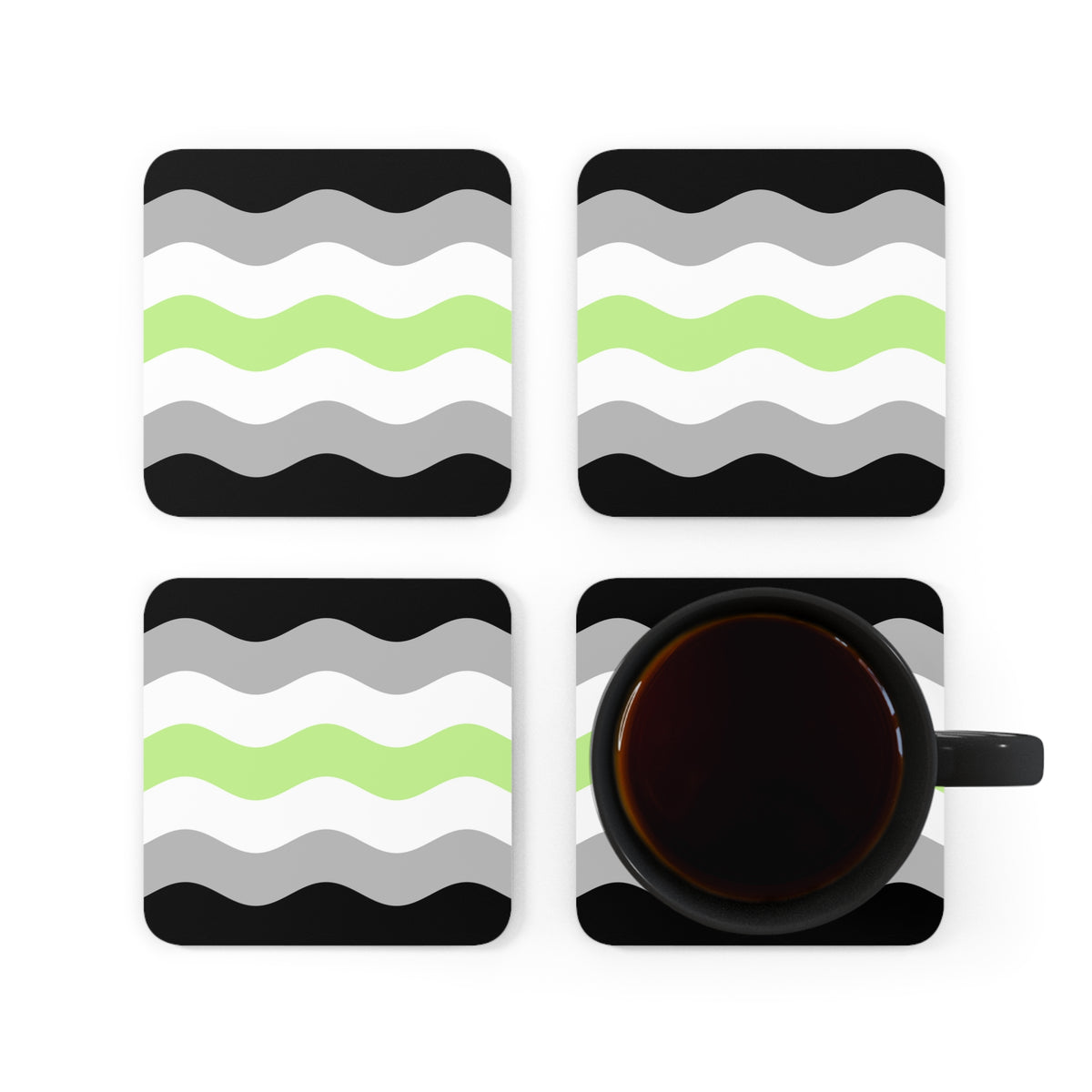 Agender Flag Coaster Set: 4 Corkwood Ripple Drink Coasters