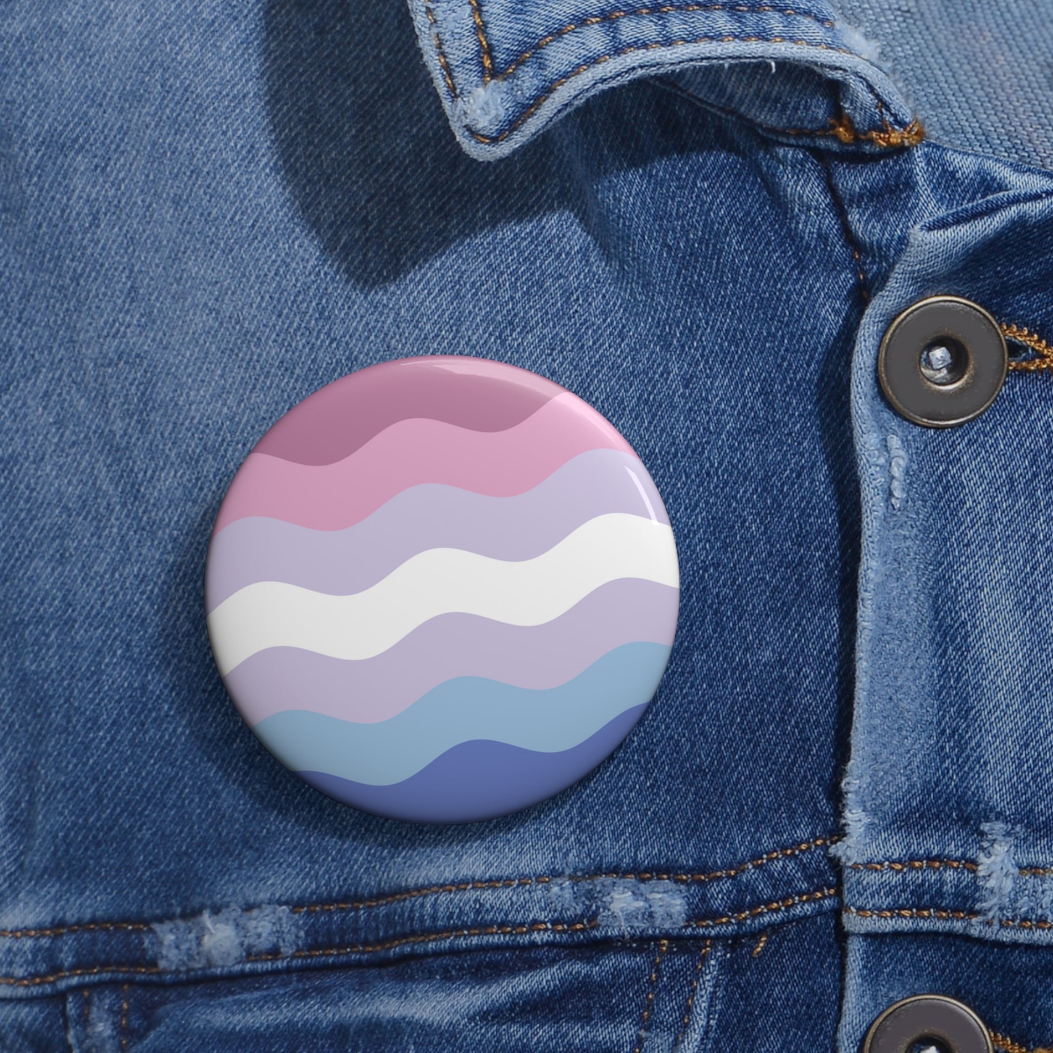 Bigender Pride Flag Pin: Round Button with Wavey Design