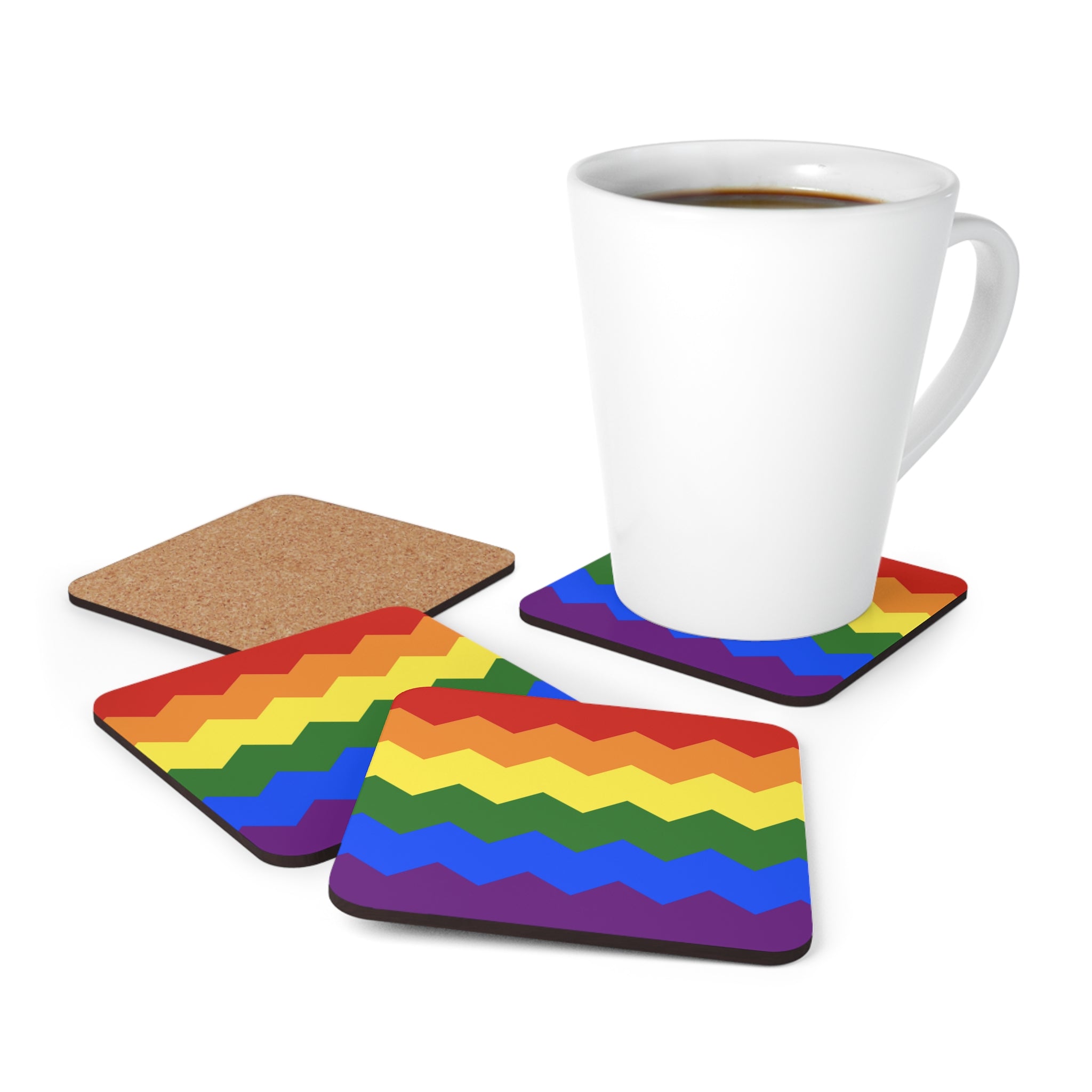 Pride Flag Coaster Set: 4 Corkwood Wavey Drink Coasters