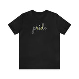 Demigender Pride T-Shirt: Flowing Cursive 'Pride' in Gradient Hues