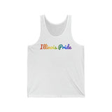 Illinois Pride Tank Top: Flowing Cursive Design with LGBTQ+ Gradient