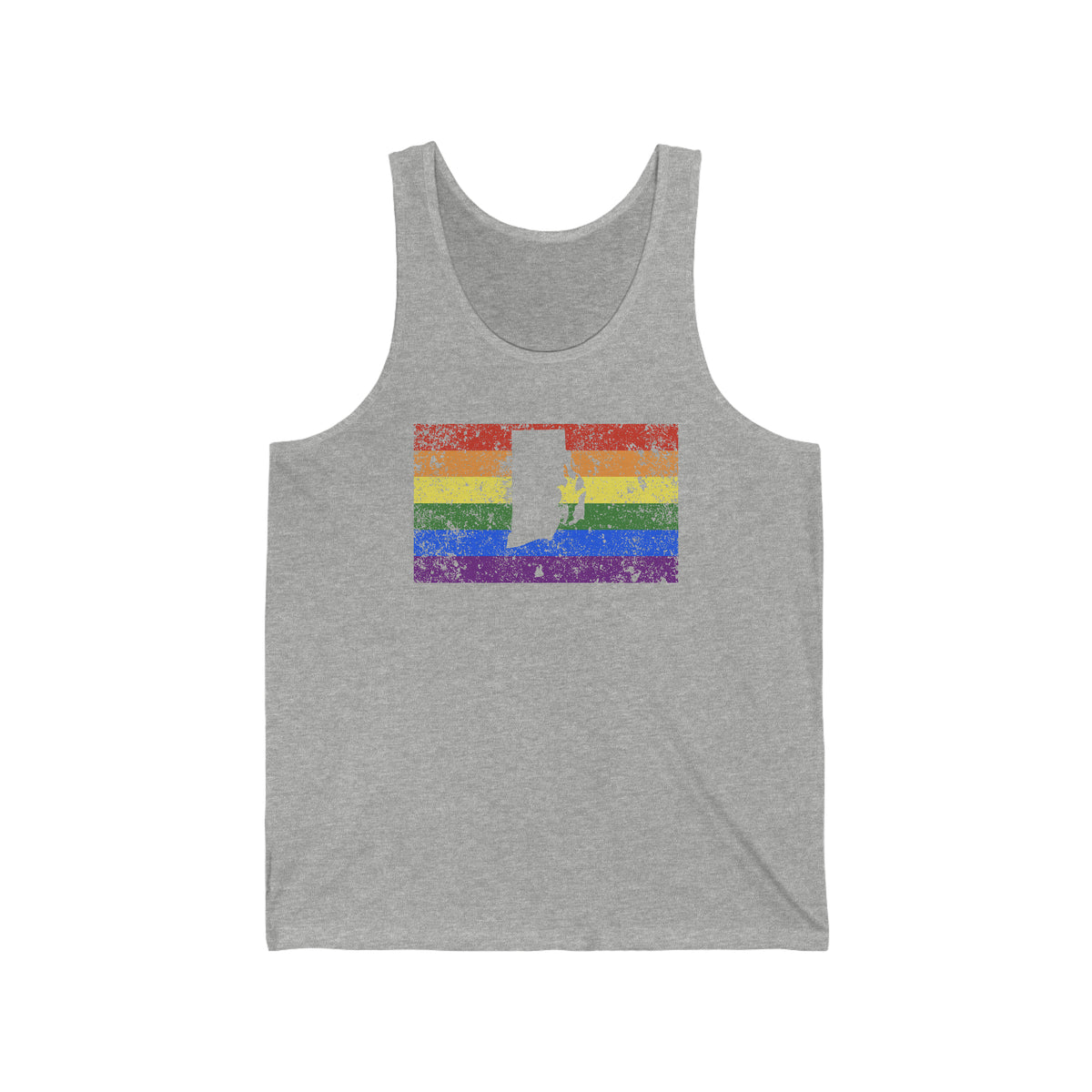 Rhode Island Pride Flag Tank: Rainbow LGBTQ+ State Silhouette Distressed Tank-Top