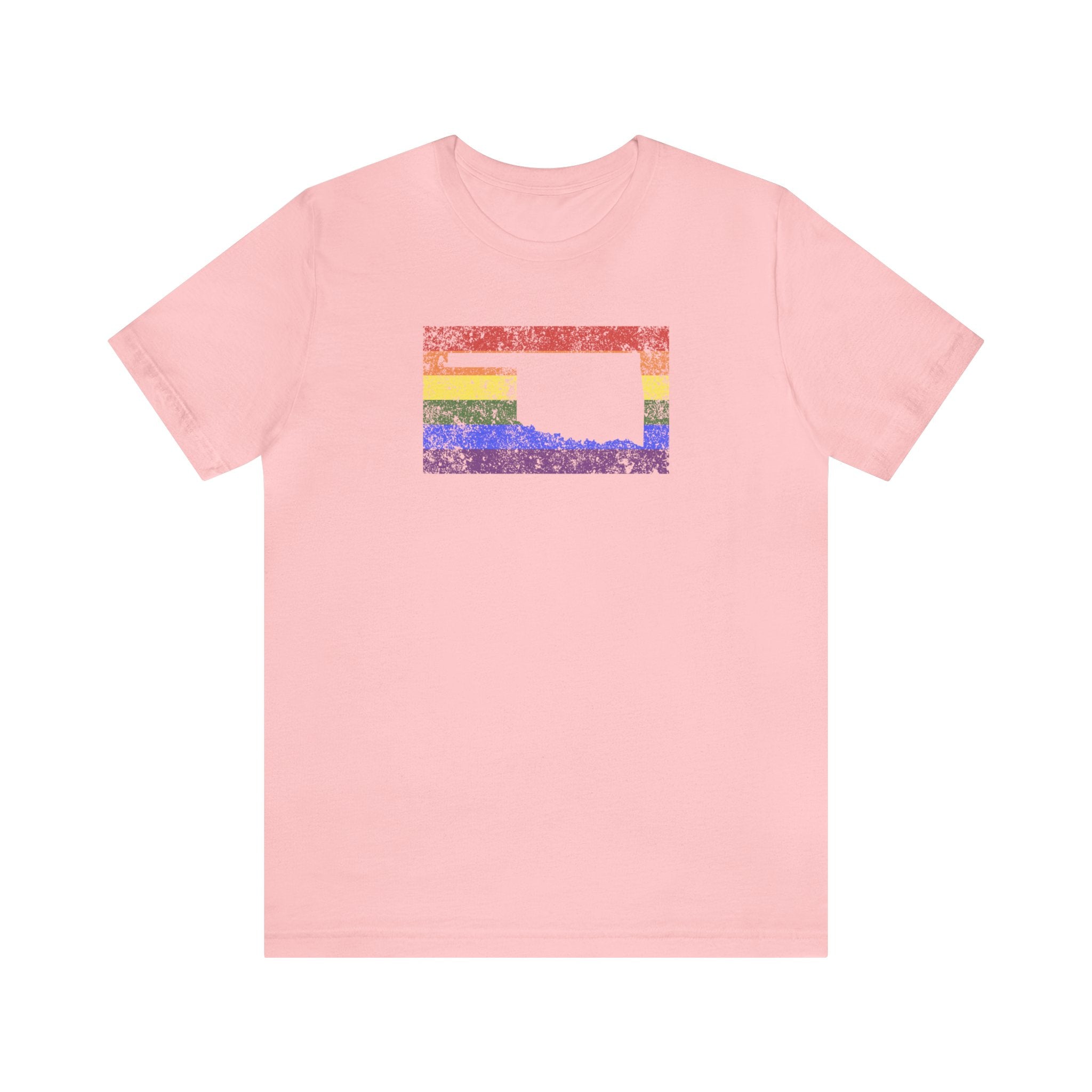 Oklahoma Pride Flag Tee: Rainbow LGBTQ+ State Silhouette Distressed Shirt