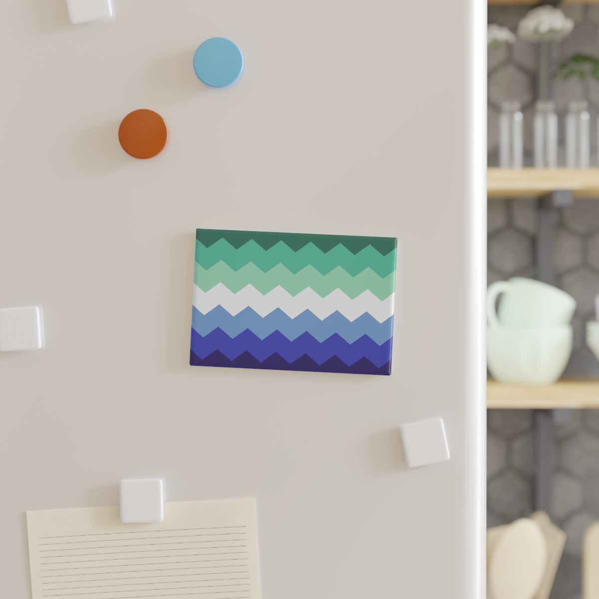 Gay Pride Flag Magnet: Wavey Rectangle Button for Fridge