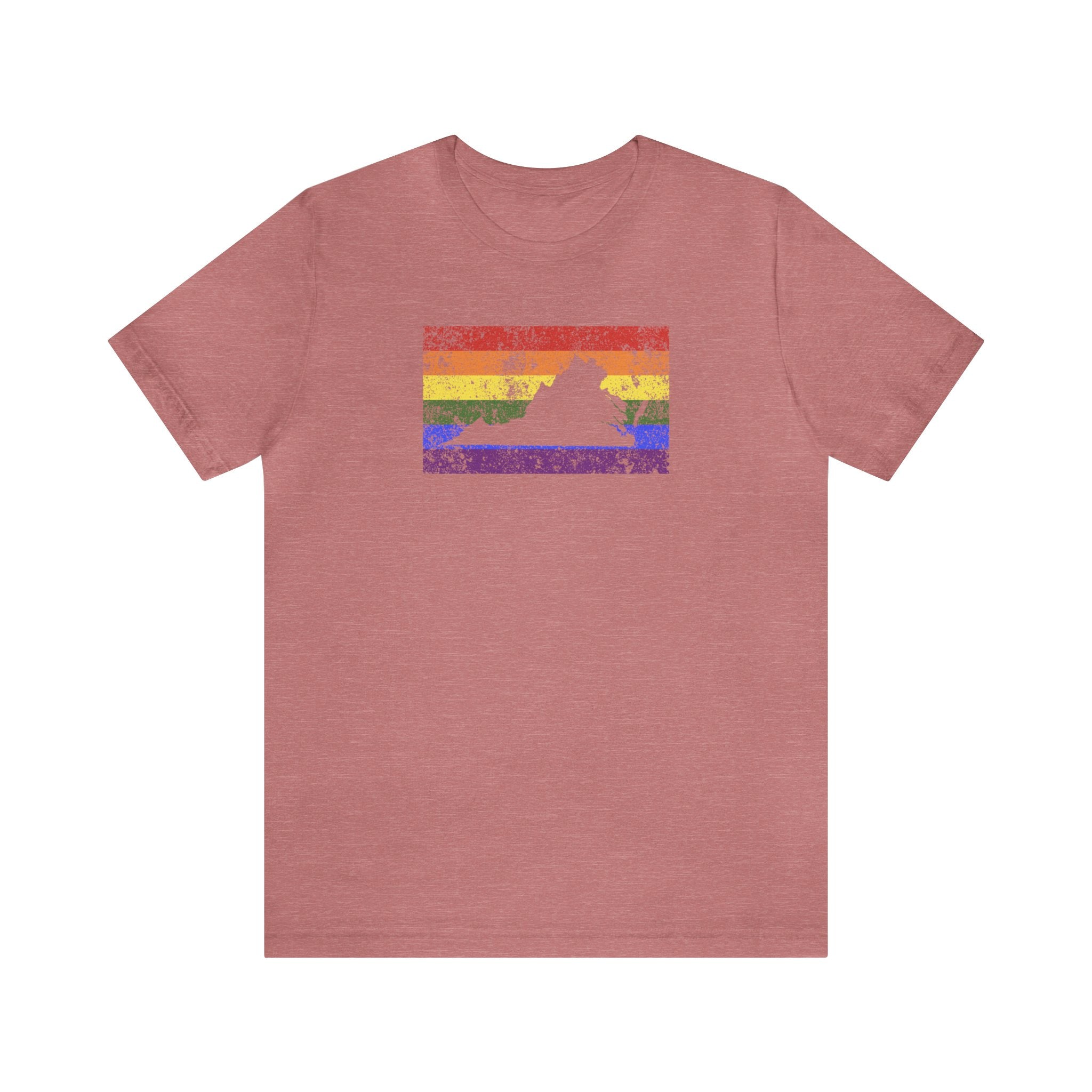 Virginia Pride Flag Tee: Rainbow LGBTQ+ State Silhouette Distressed Shirt