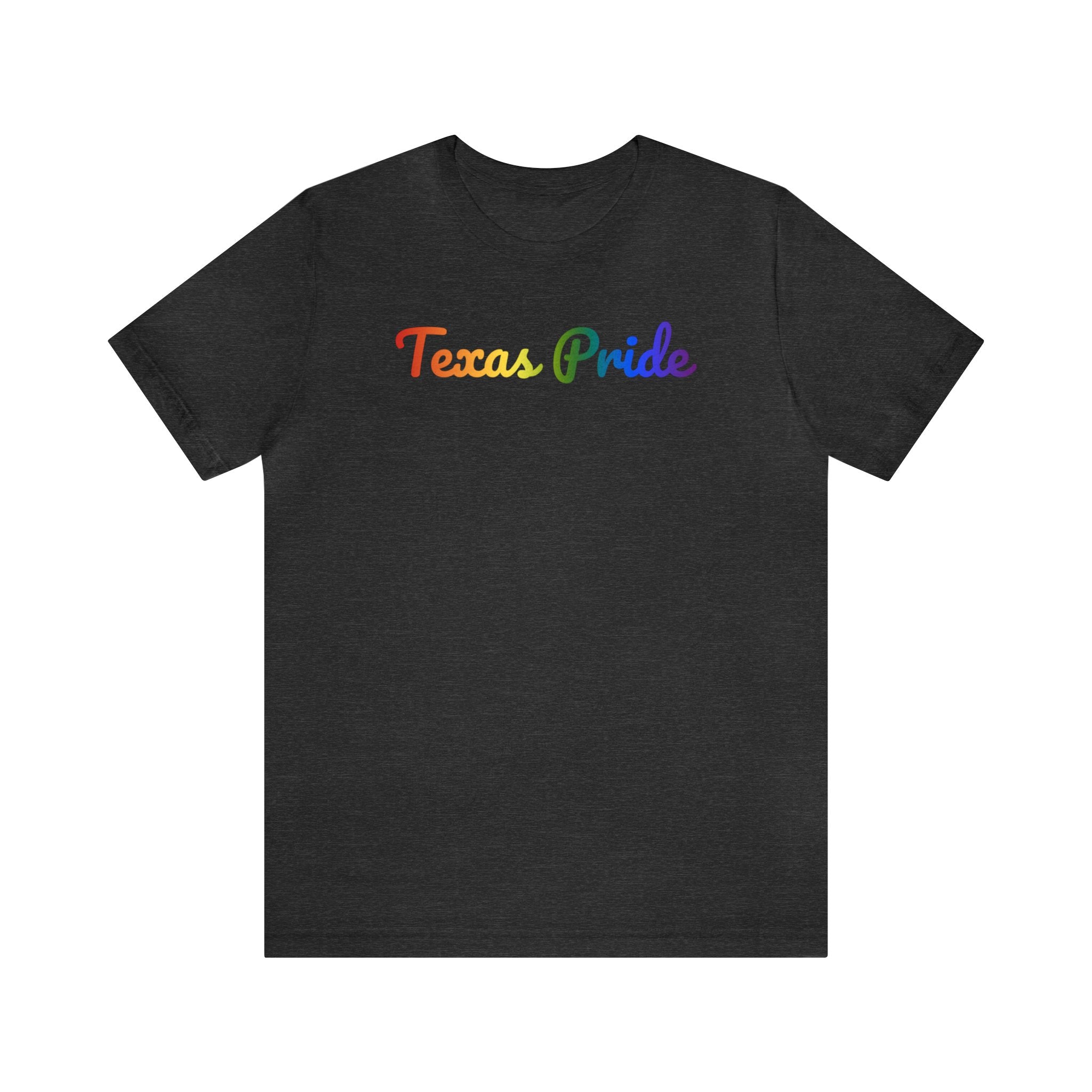 Texas Pride T-Shirt: Flowing Cursive Design with LGBTQ+ Gradient