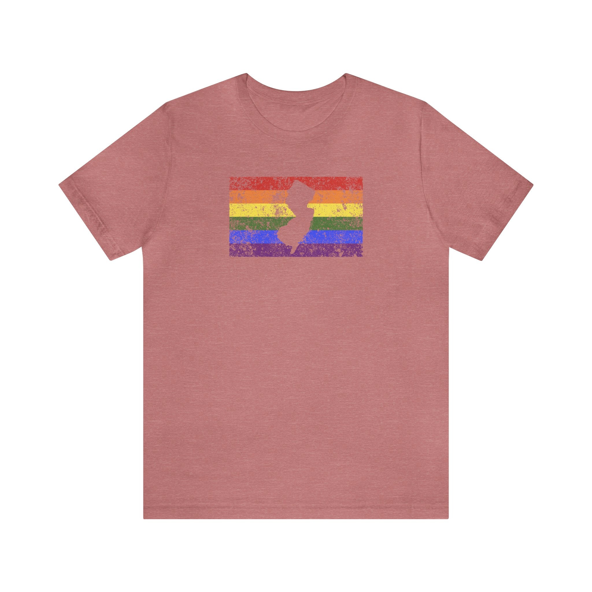 New Jersey Pride Flag Tee: Rainbow LGBTQ+ State Silhouette Distressed Shirt