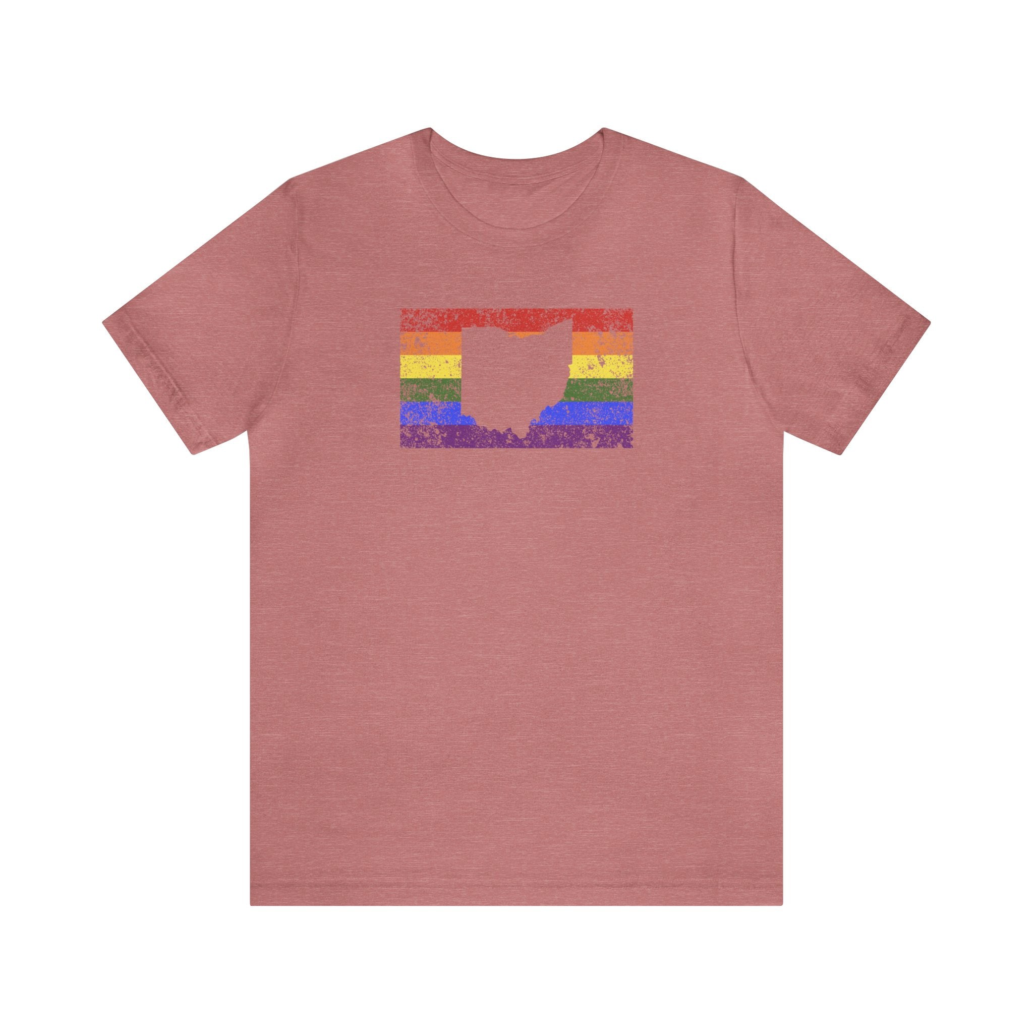Ohio Pride Flag Tee: Rainbow LGBTQ+ State Silhouette Distressed Shirt