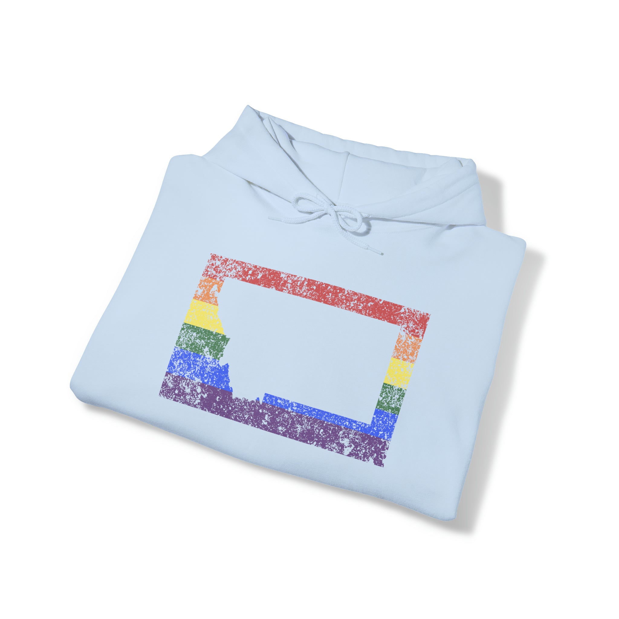 Montana Pride Flag Hoodie: Rainbow LGBTQ+ State Silhouette Distressed Hooded Sweatshirt