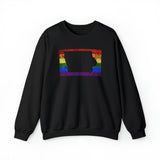 Iowa Pride Flag Sweater: Rainbow LGBTQ+ State Silhouette Distressed Sweatshirt