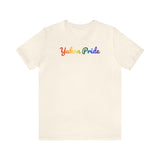 Yukon Pride T-Shirt: Flowing Cursive Design with LGBTQ+ Gradient