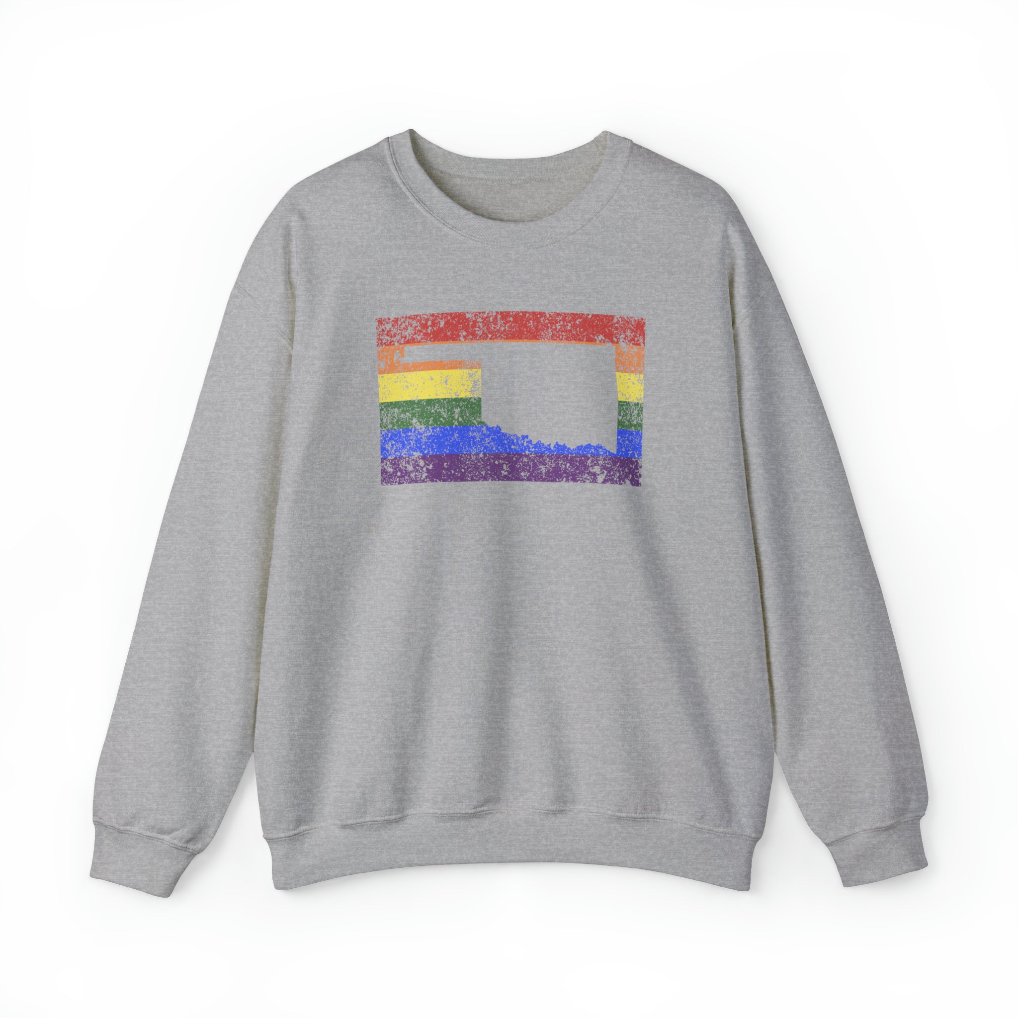 Oklahoma Pride Flag Sweater: Rainbow LGBTQ+ State Silhouette Distressed Sweatshirt