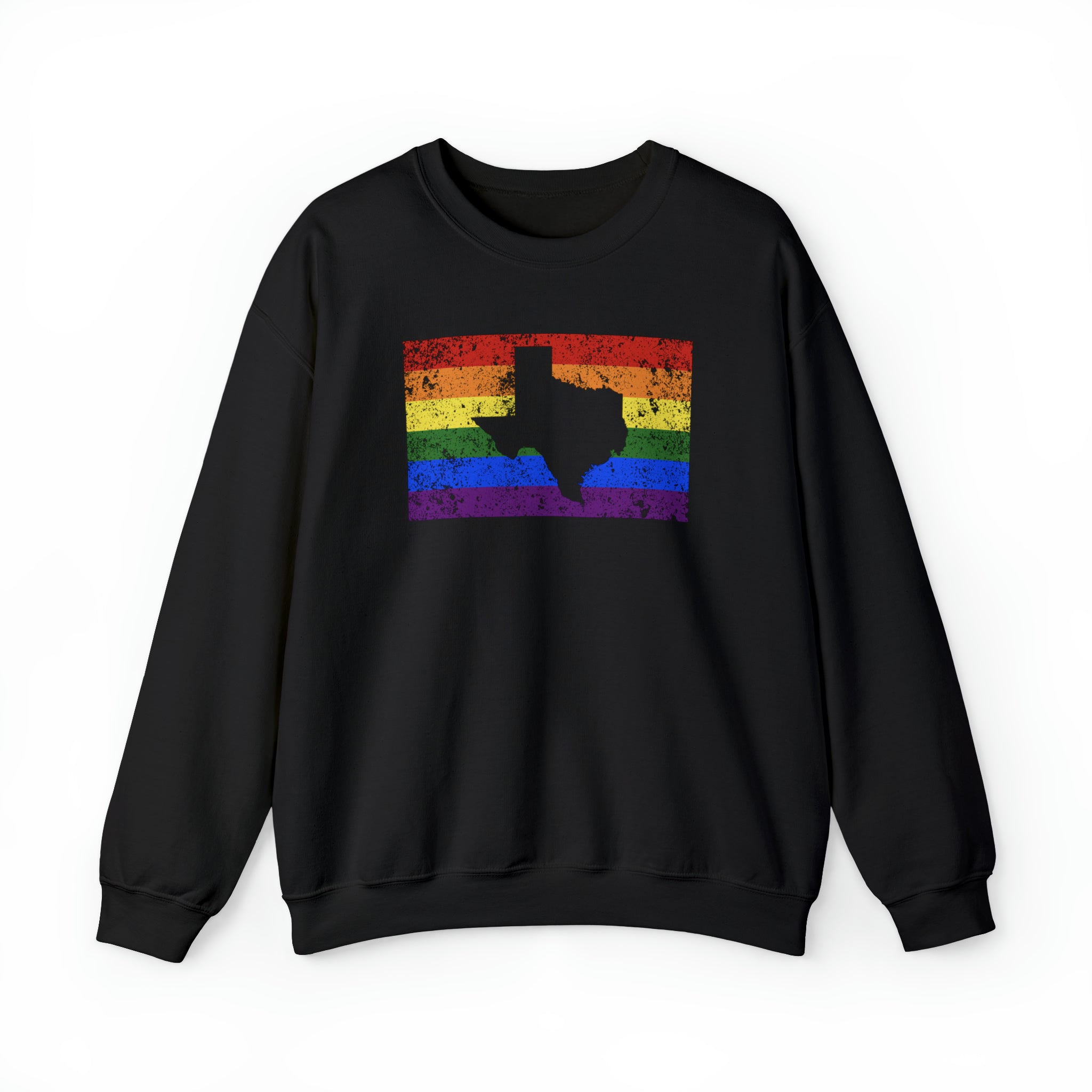 Texas Pride Flag Sweater: Rainbow LGBTQ+ State Silhouette Distressed Sweatshirt