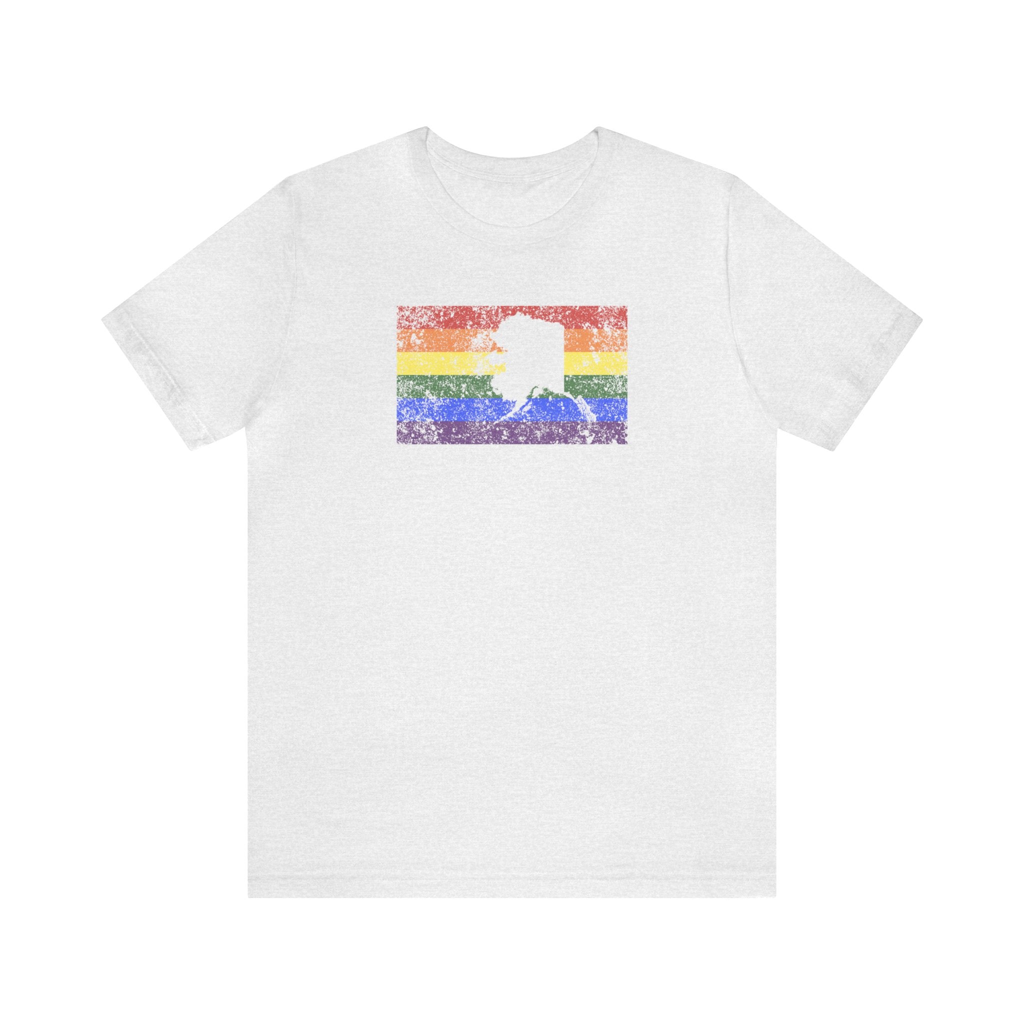 Alaska Pride Flag Tee: Rainbow LGBTQ+ State Silhouette Distressed Shirt