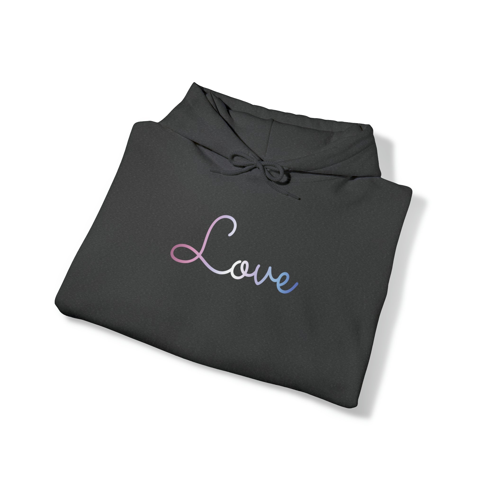 Bigender Love Script Hoodie: Subtly Elegant Pride Sweatshirt