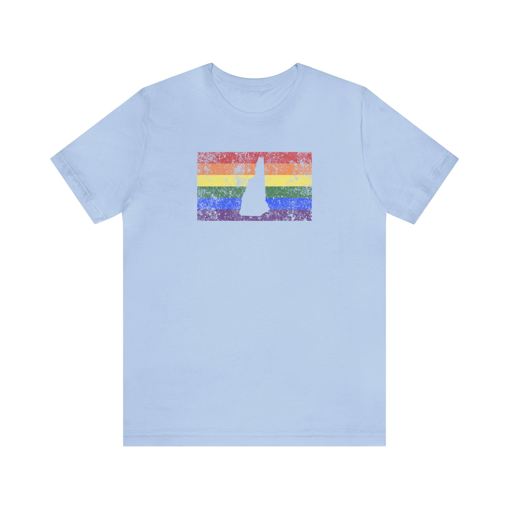 New Hampshire Pride Flag Tee: Rainbow LGBTQ+ State Silhouette Distressed Shirt