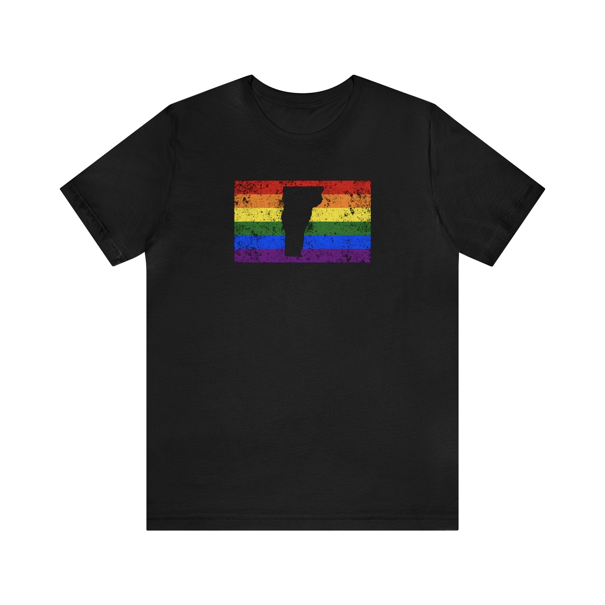 Vermont Pride Flag Tee: Rainbow LGBTQ+ State Silhouette Distressed Shirt