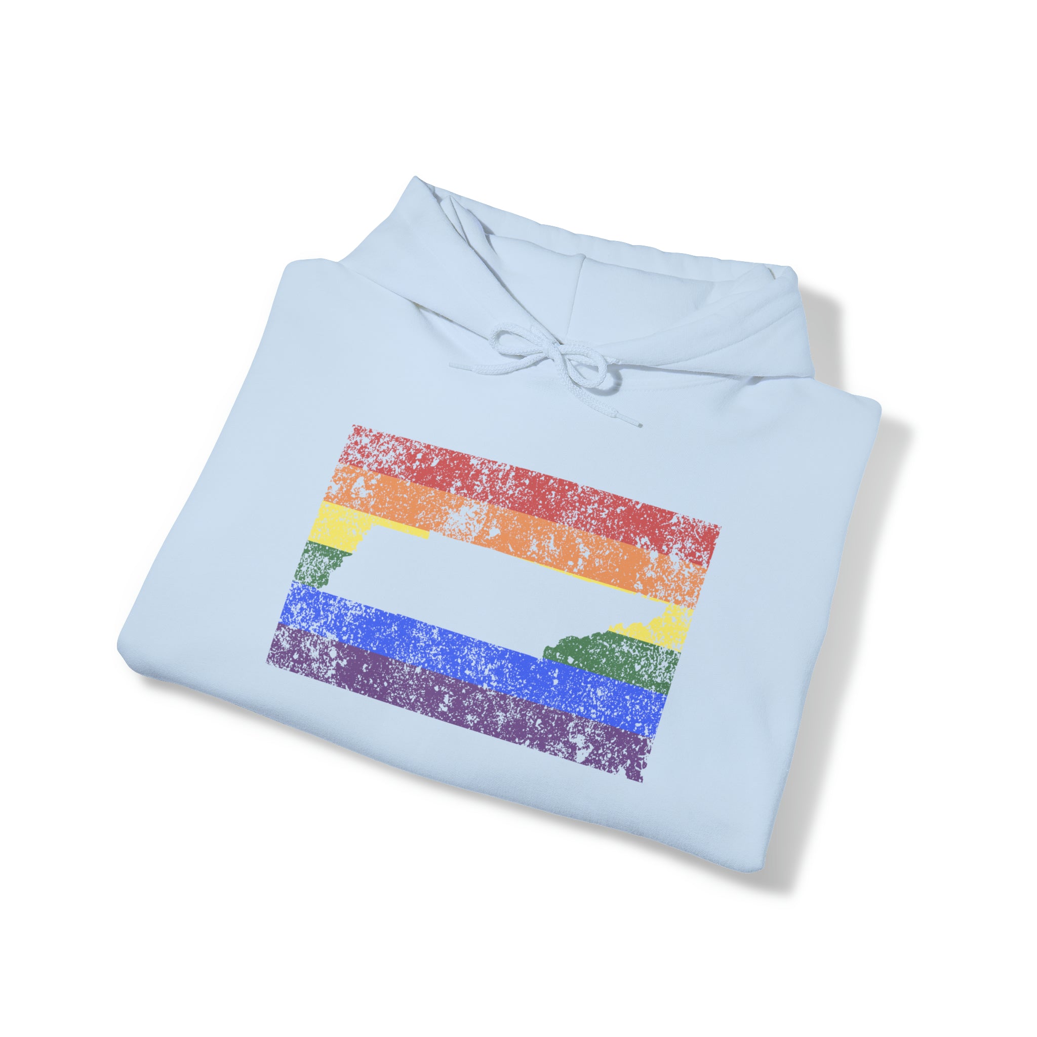 Tennessee Pride Flag Hoodie: Rainbow LGBTQ+ State Silhouette Distressed Hooded Sweatshirt