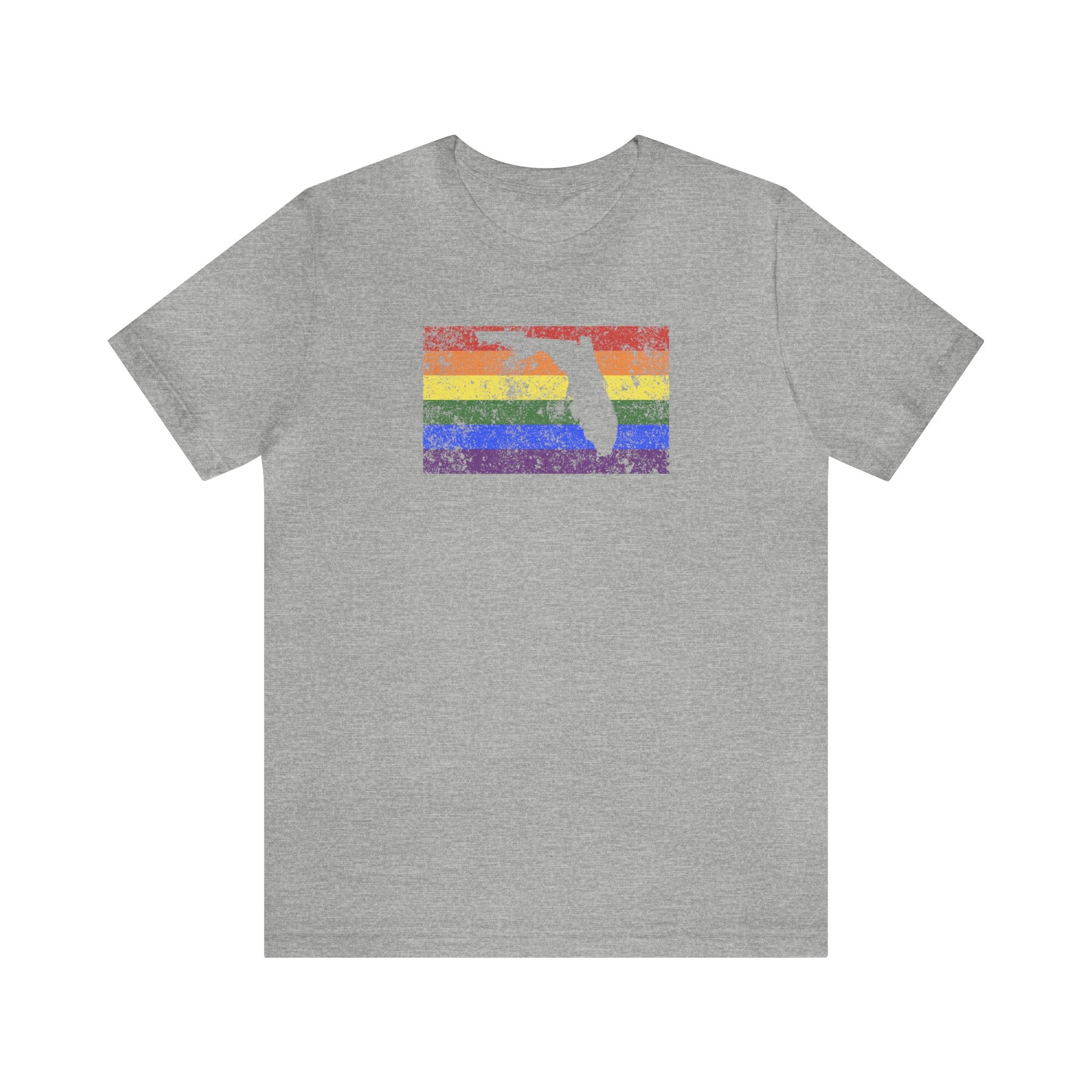 Florida Pride Flag Tee: Rainbow LGBTQ+ State Silhouette Distressed Shirt