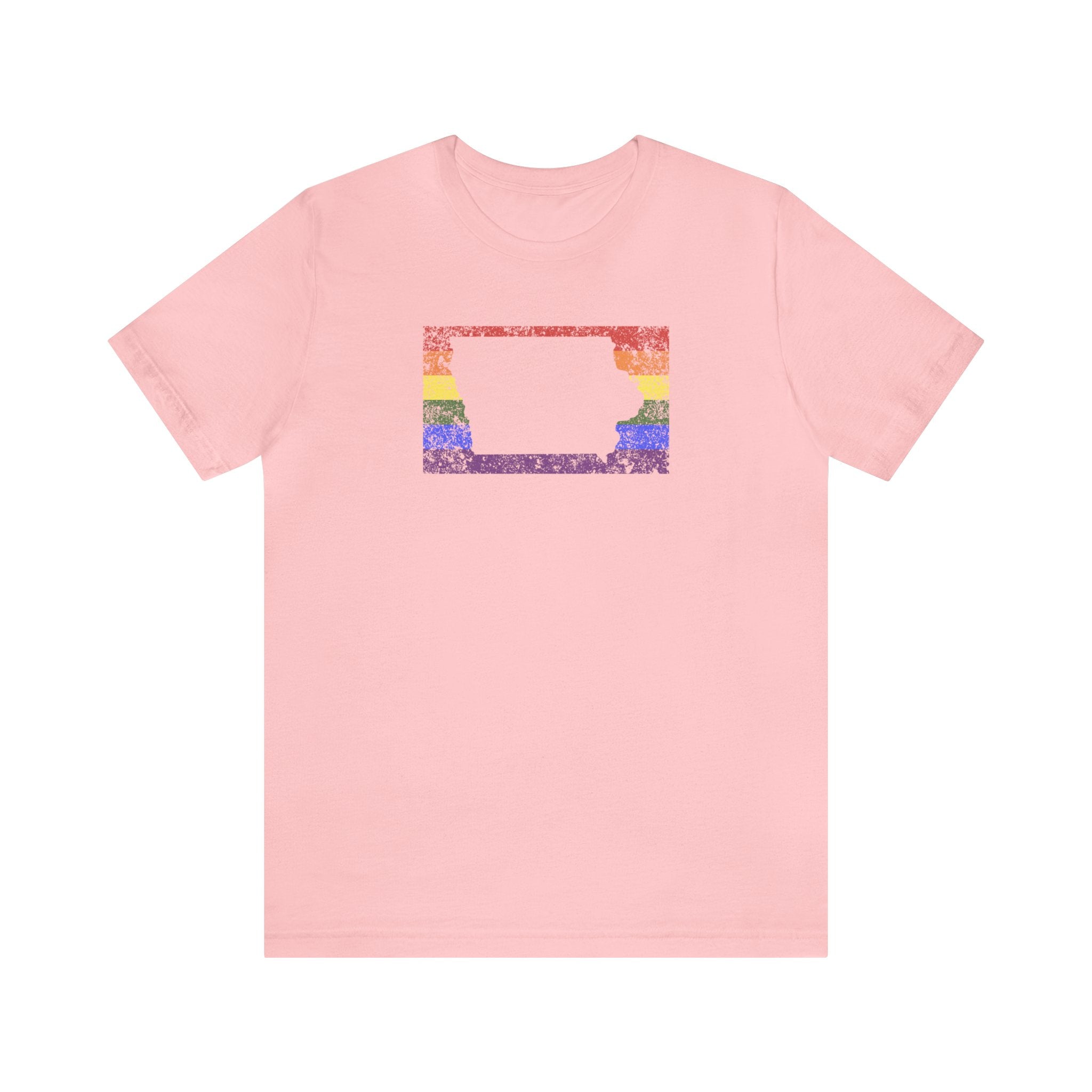 Iowa Pride Flag Tee: Rainbow LGBTQ+ State Silhouette Distressed Shirt