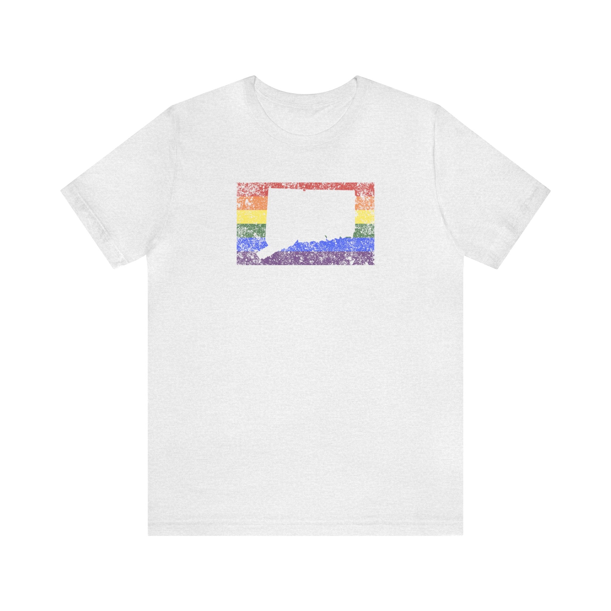 Connecticut Pride Flag Tee: Rainbow LGBTQ+ State Silhouette Distressed Shirt
