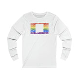 New Mexico Pride Flag Long Sleeve Tee: Rainbow LGBTQ+ State Silhouette Distressed Long Sleeve T-Shirt