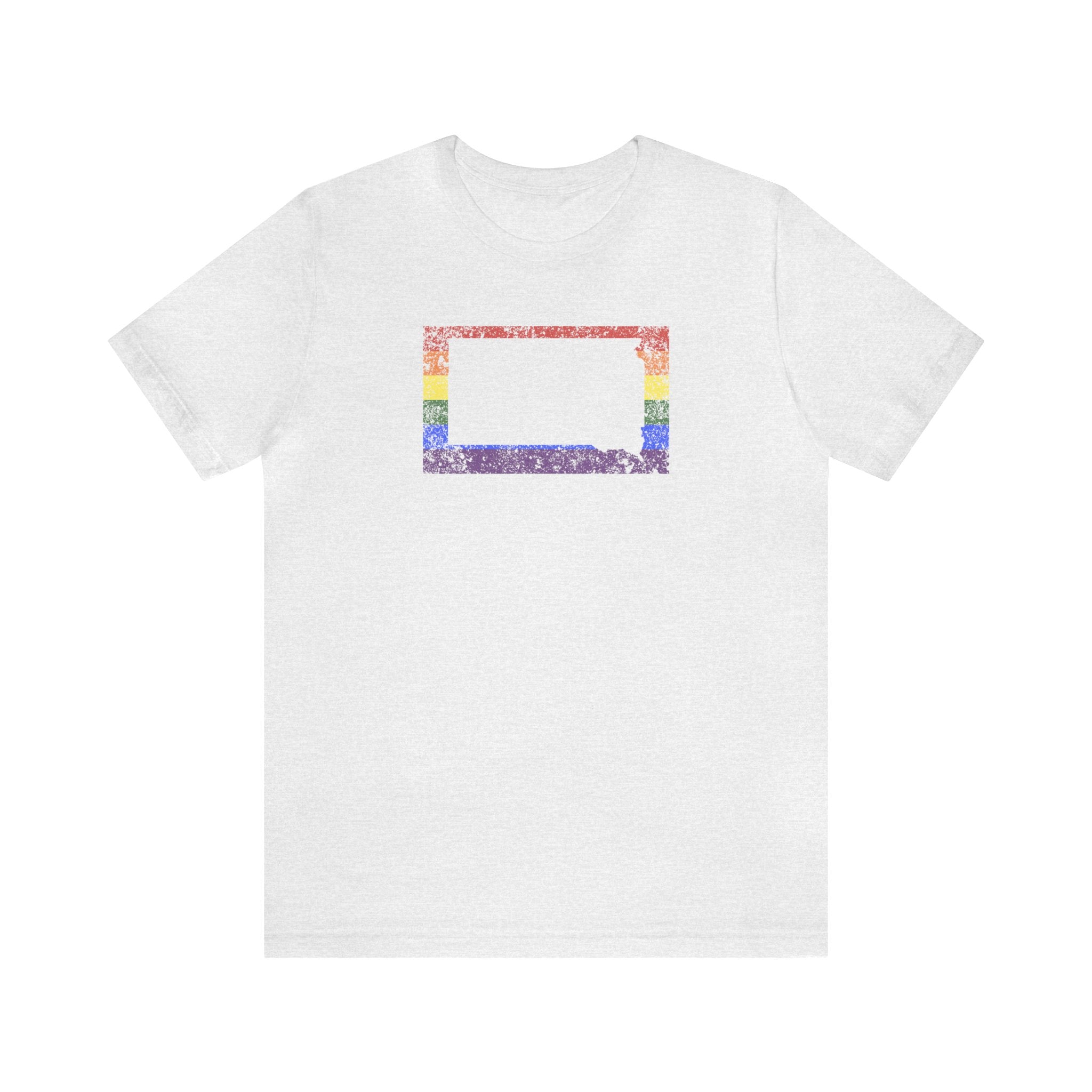 South Dakota Pride Flag Tee: Rainbow LGBTQ+ State Silhouette Distressed Shirt