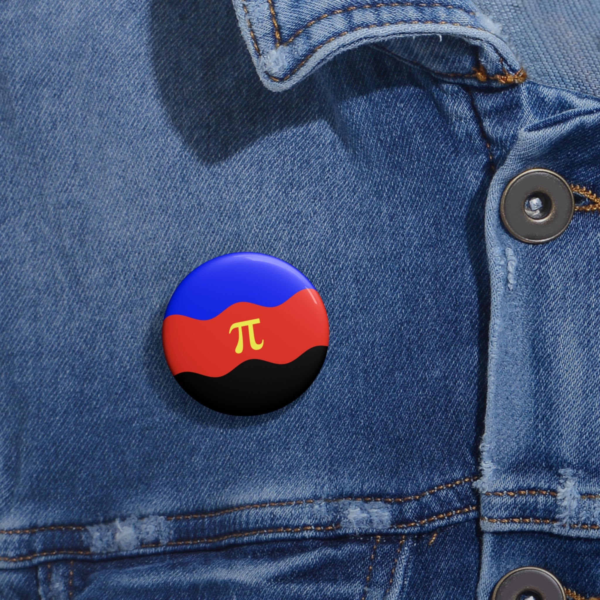 Polyamory Pride Flag Pin: Round Button with Wavey Design