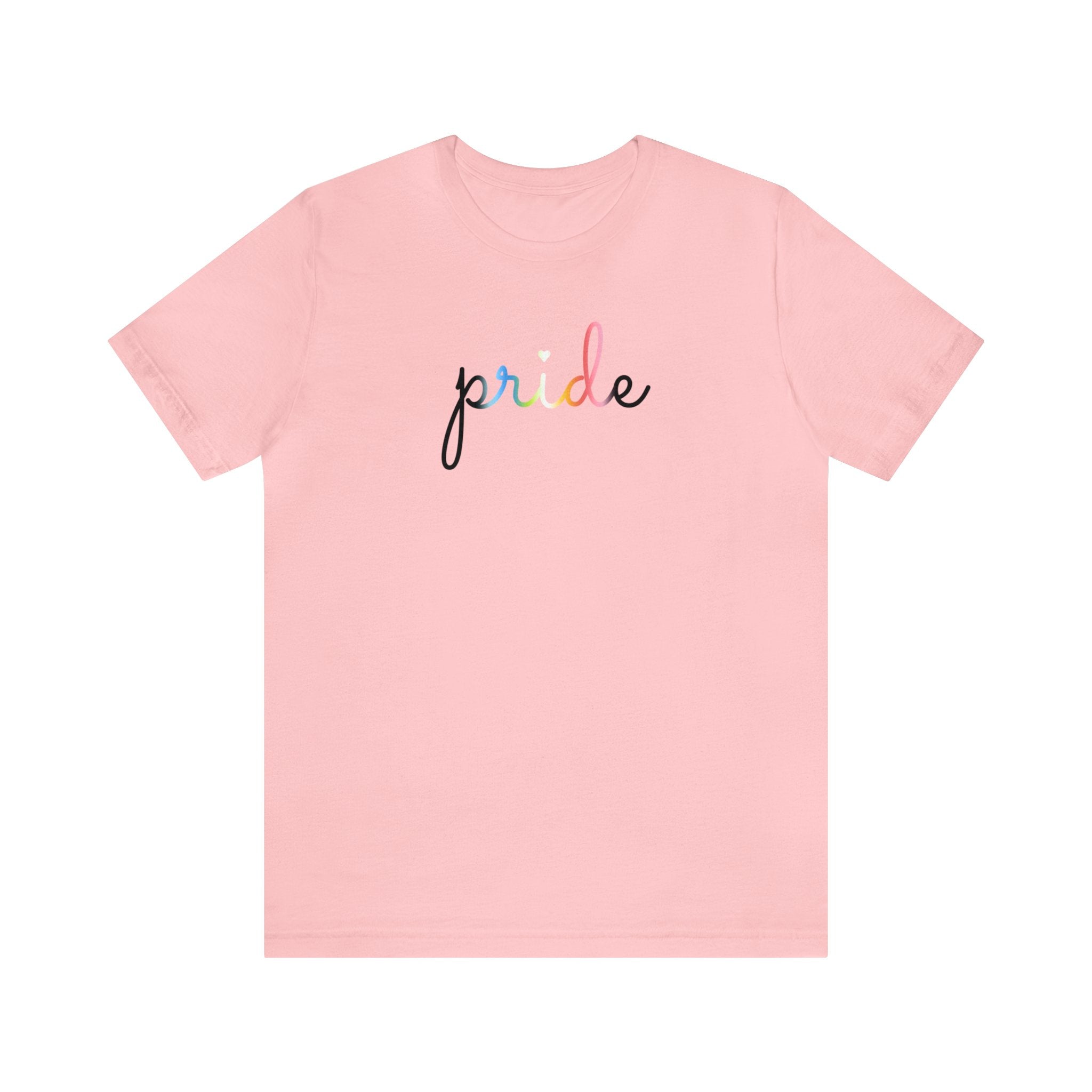 Queer Pride T-Shirt: Flowing Cursive 'Pride' in Gradient Hues