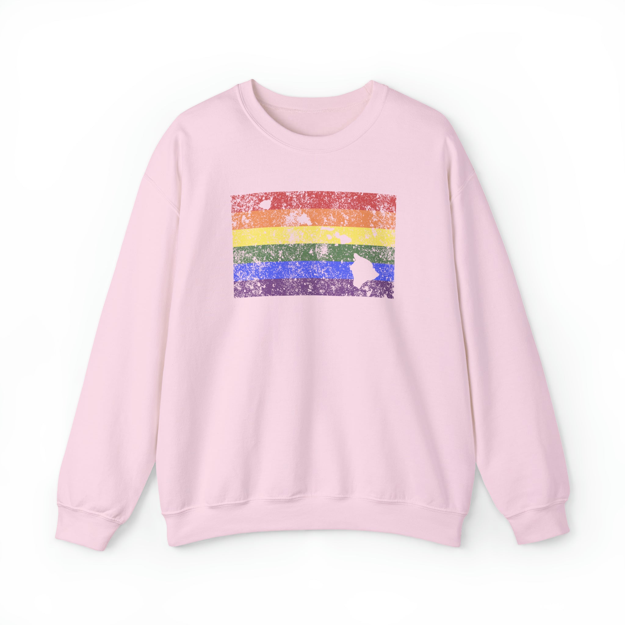 Hawaii Pride Flag Sweater: Rainbow LGBTQ+ State Silhouette Distressed Sweatshirt