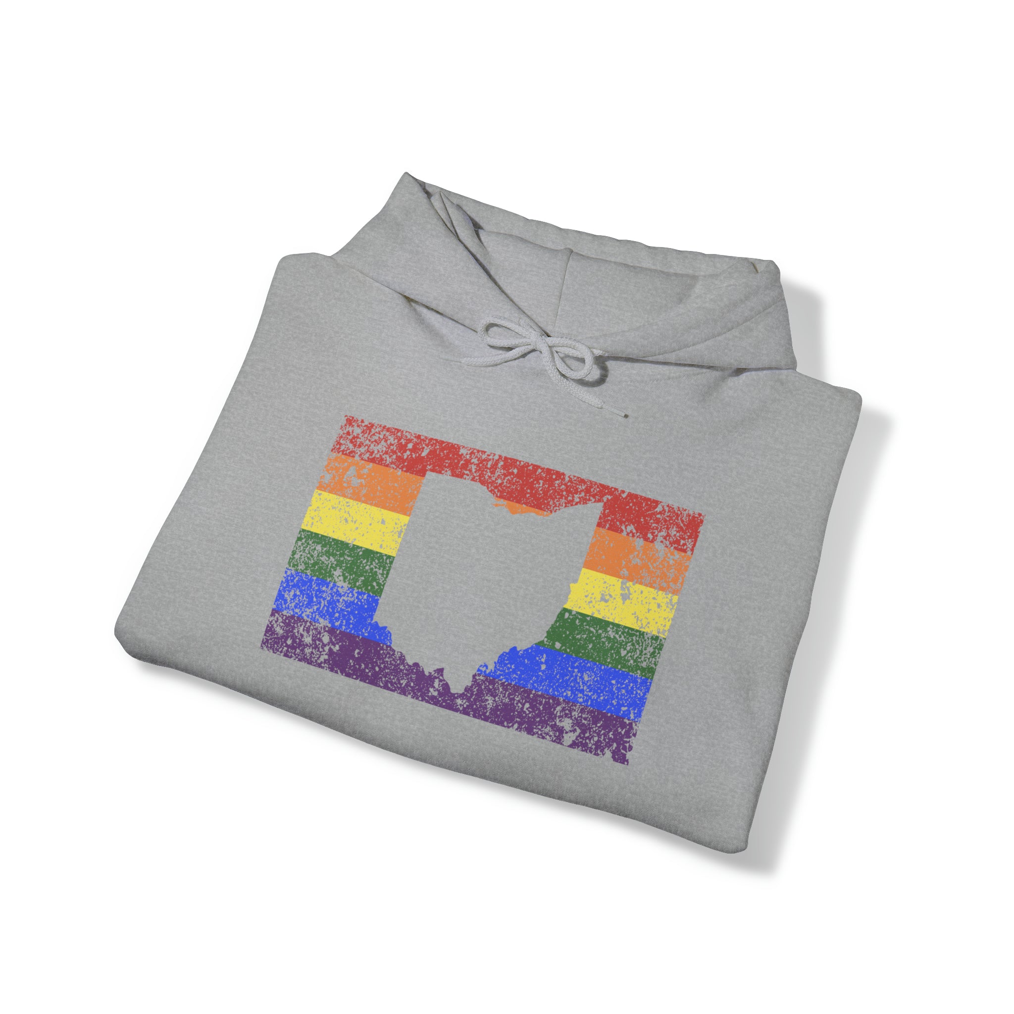 Ohio Pride Flag Hoodie: Rainbow LGBTQ+ State Silhouette Distressed Hooded Sweatshirt