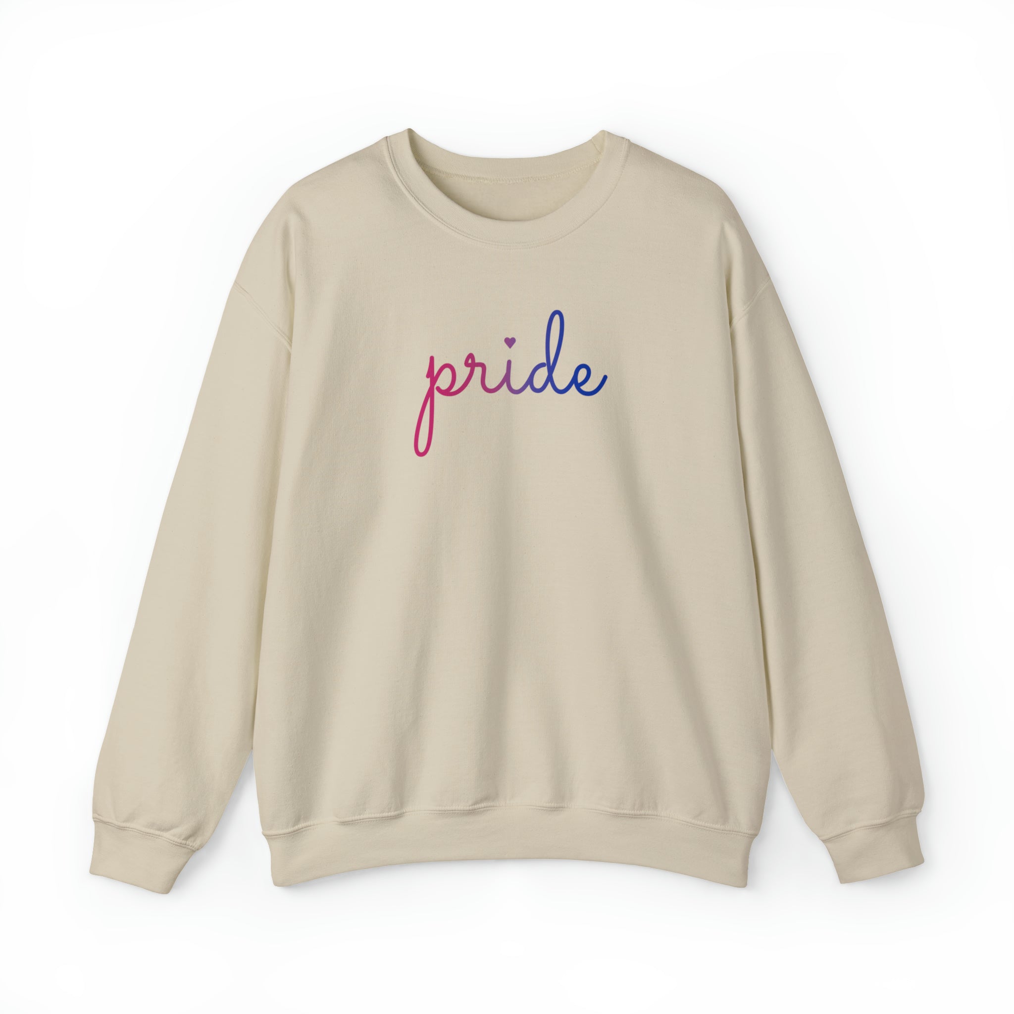Bisexual Pride Sweater: Flowing Cursive 'Pride' in Gradient Hues