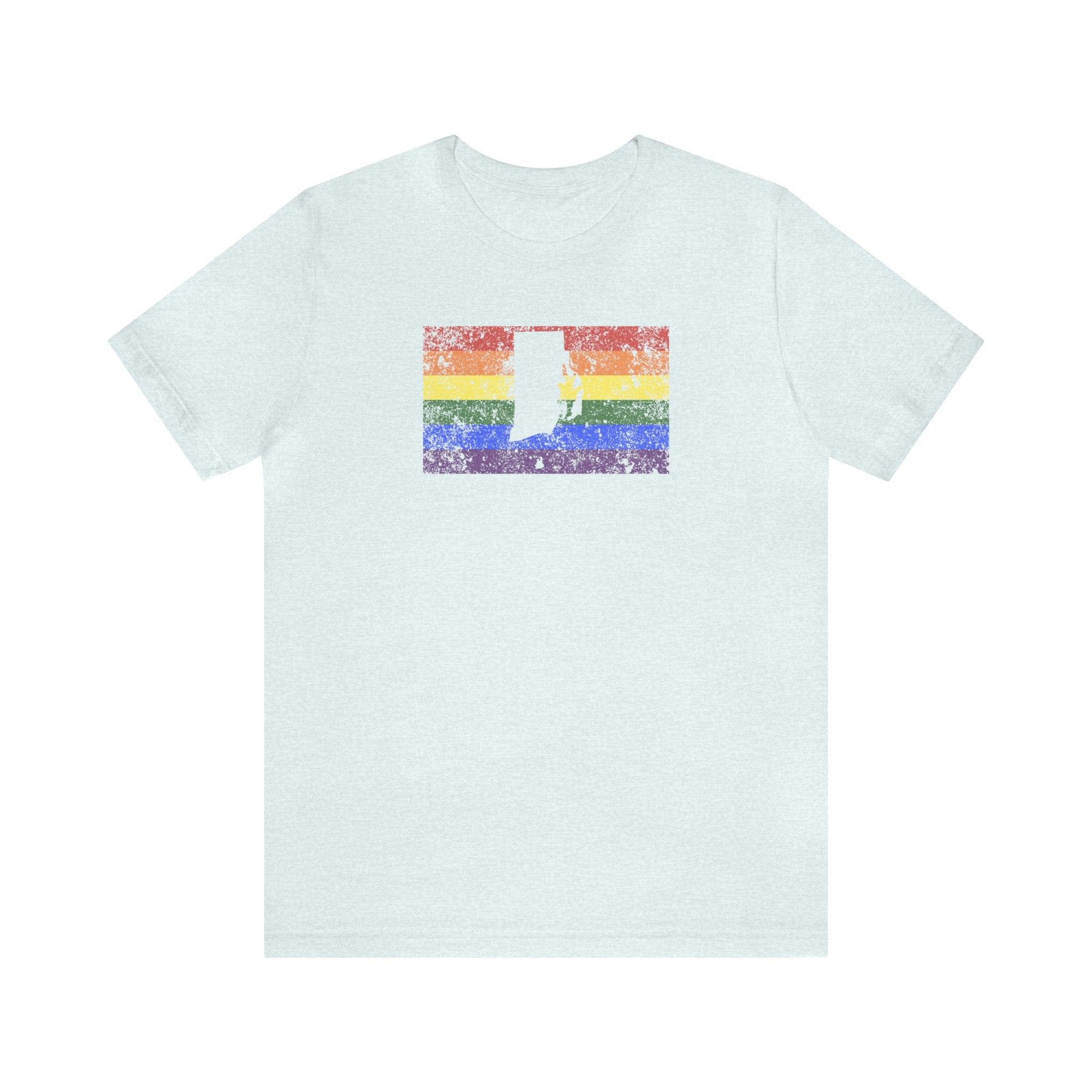 Rhode Island Pride Flag Tee: Rainbow LGBTQ+ State Silhouette Distressed Shirt
