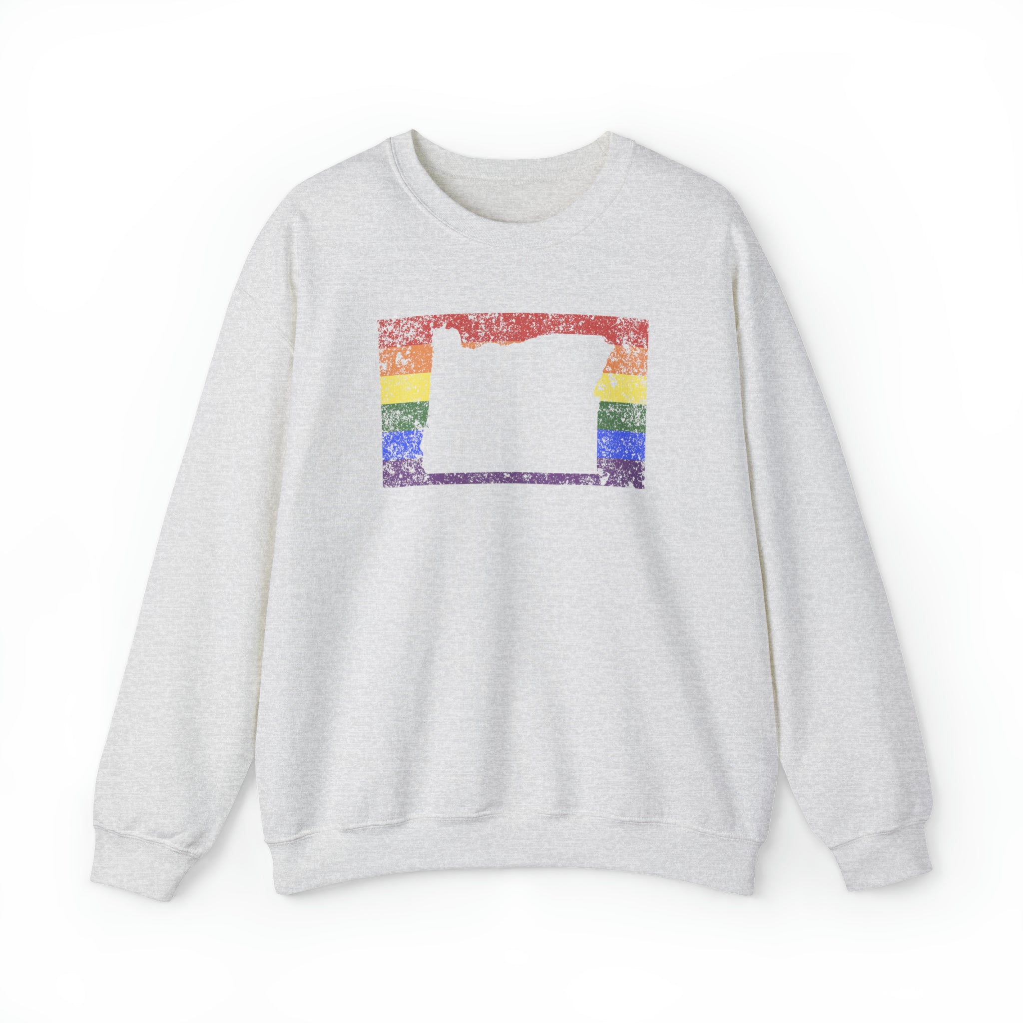 Oregon Pride Flag Sweater: Rainbow LGBTQ+ State Silhouette Distressed Sweatshirt