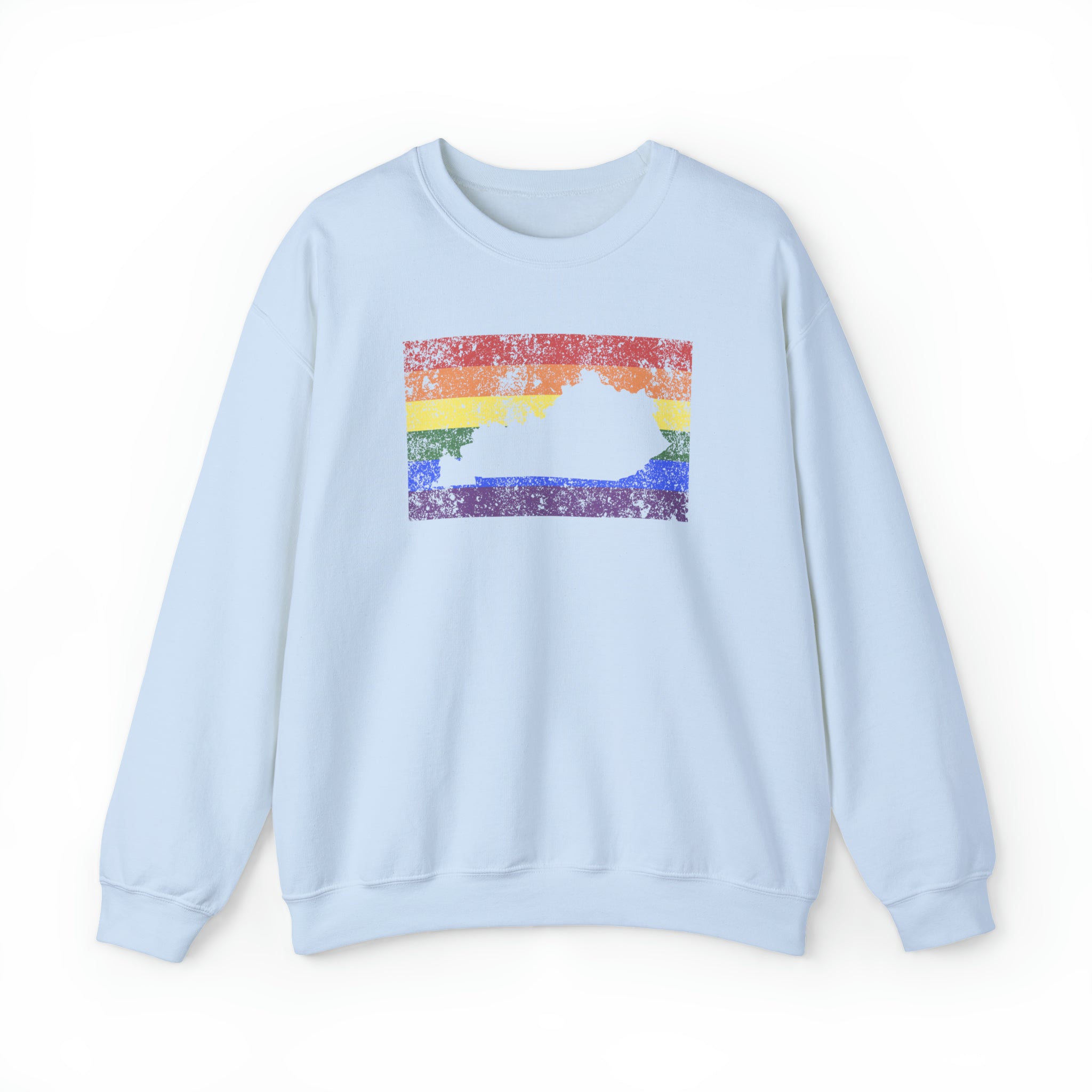 Kentucky Pride Flag Sweater: Rainbow LGBTQ+ State Silhouette Distressed Sweatshirt